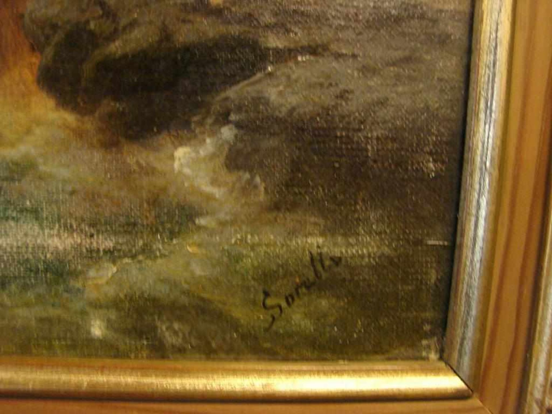 "Boote auf See", Öl/L, u.re. SORELLI ?.sig., ca. 27 x 53 cm< - Image 2 of 2