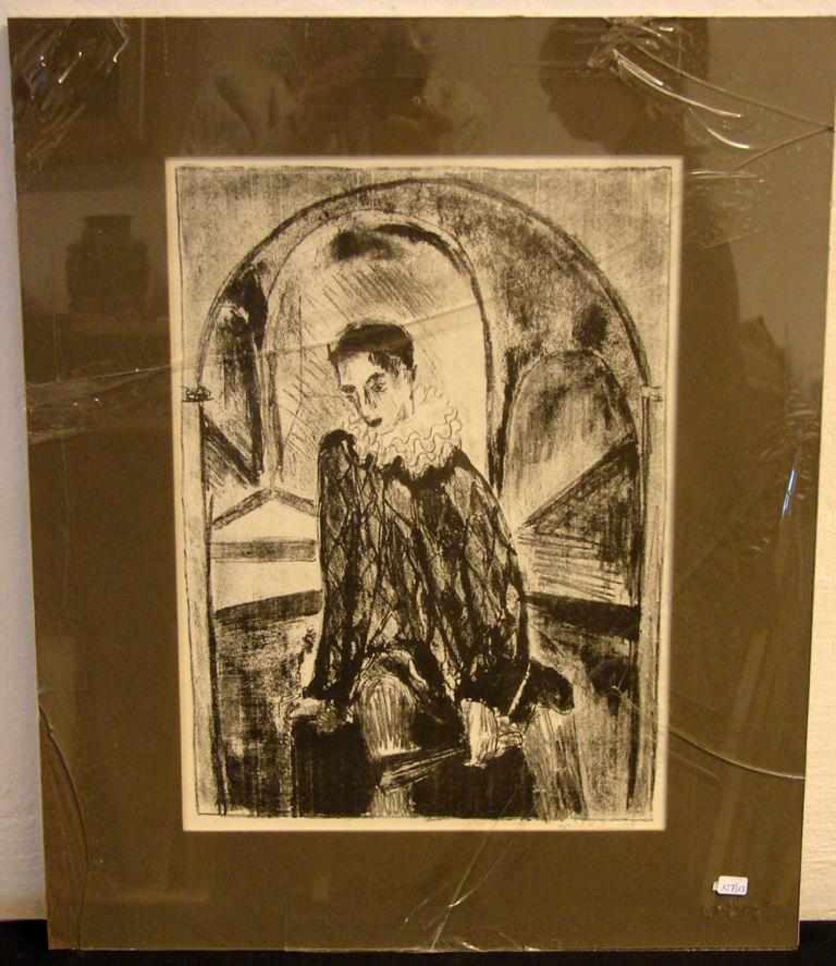 "Pierot", Druck, mit Beistift sig. ASTRID BEEREND/61, ca. 43 x 31 cm, (Glasrahmen beschäd.)<