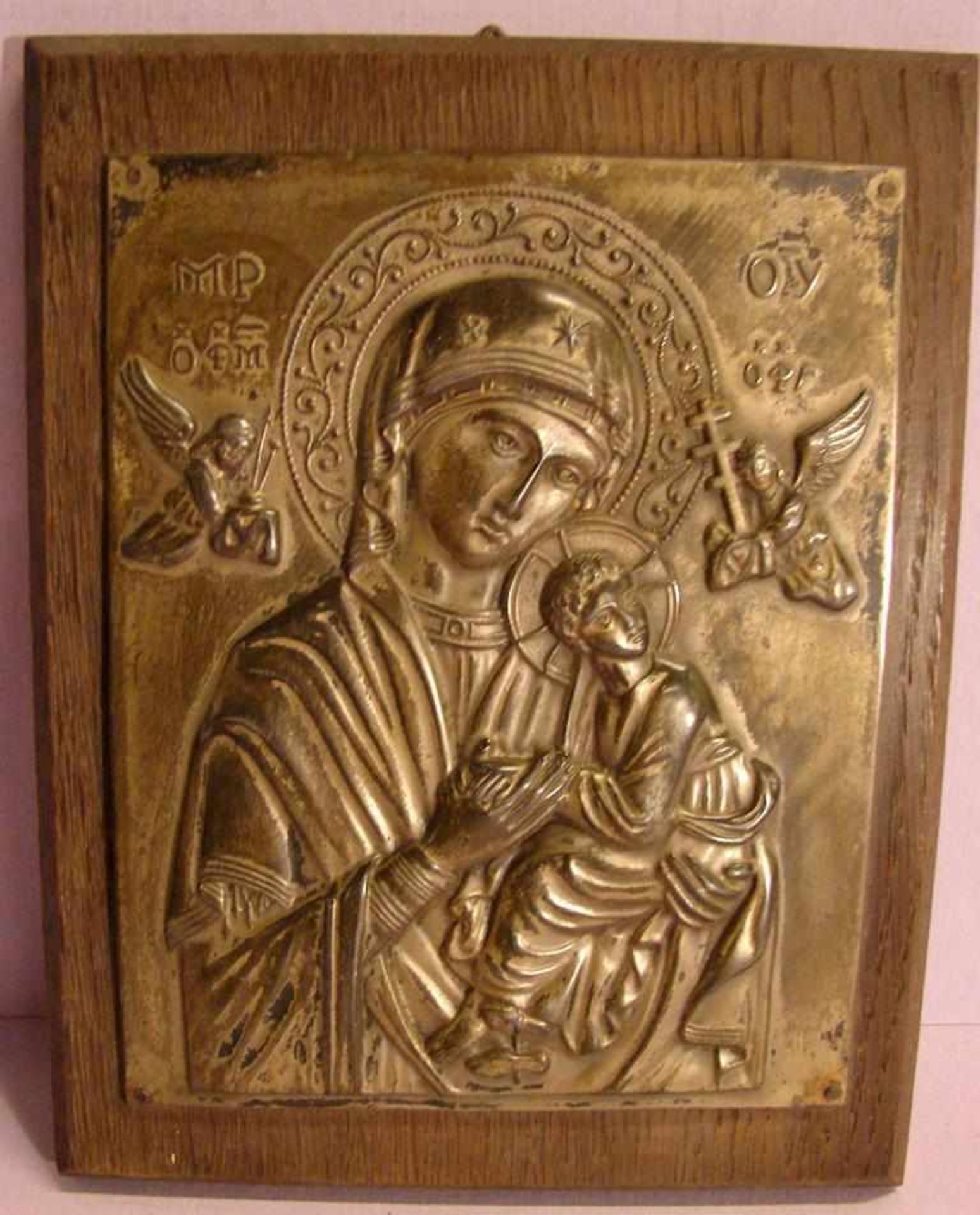 Ikone, "Maria mit Kind", Blech auf Holz, ca. 15 x 20 cm