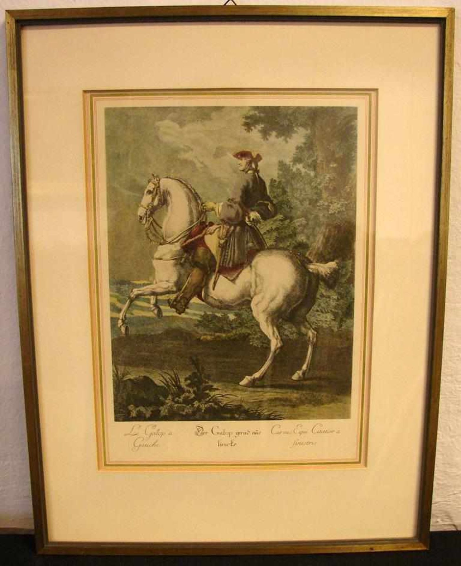 Farbstich, "Reiter auf Pferd", ca. 24 x 31 cm