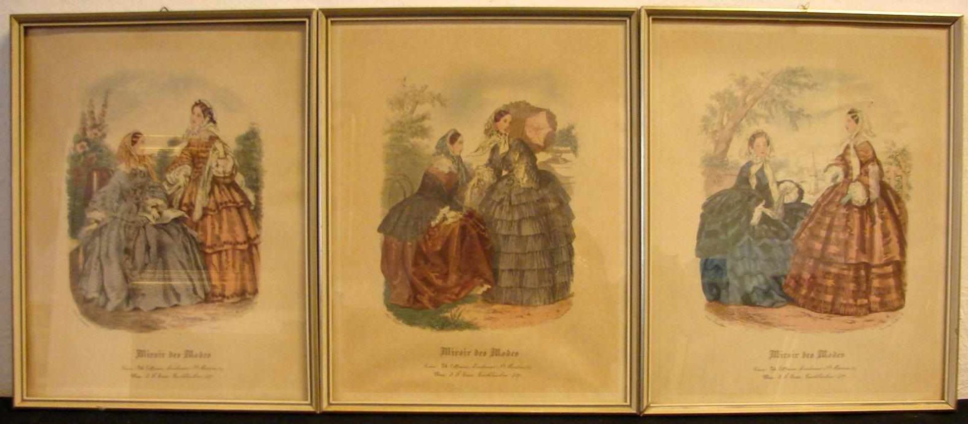 3 Farbstiche "Miroir de Modes", Frankreich, ca. 27 x 34 cm
