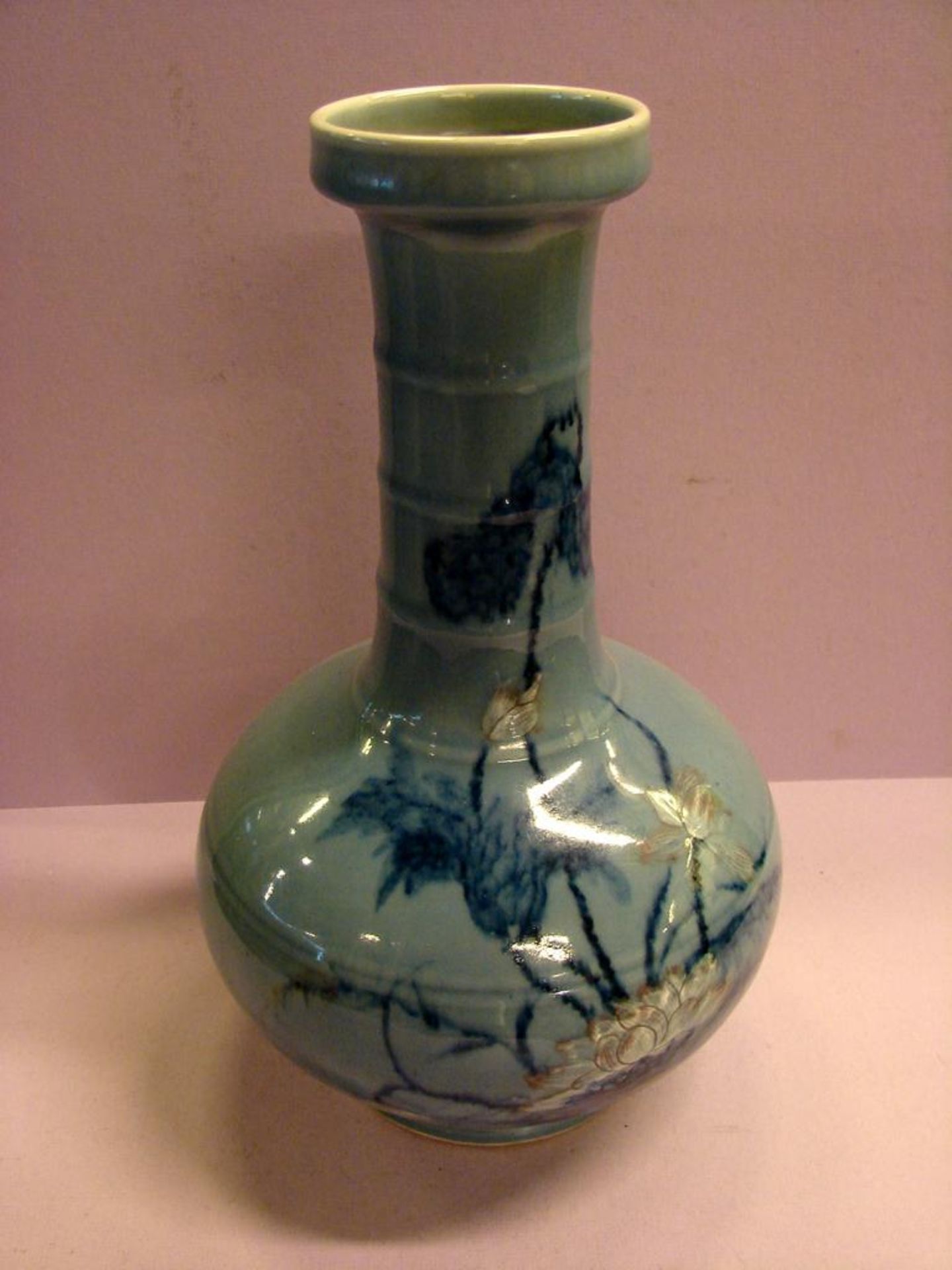 Vase, Keramik, blauer Blumendekor, Höhe ca. 38 cm<