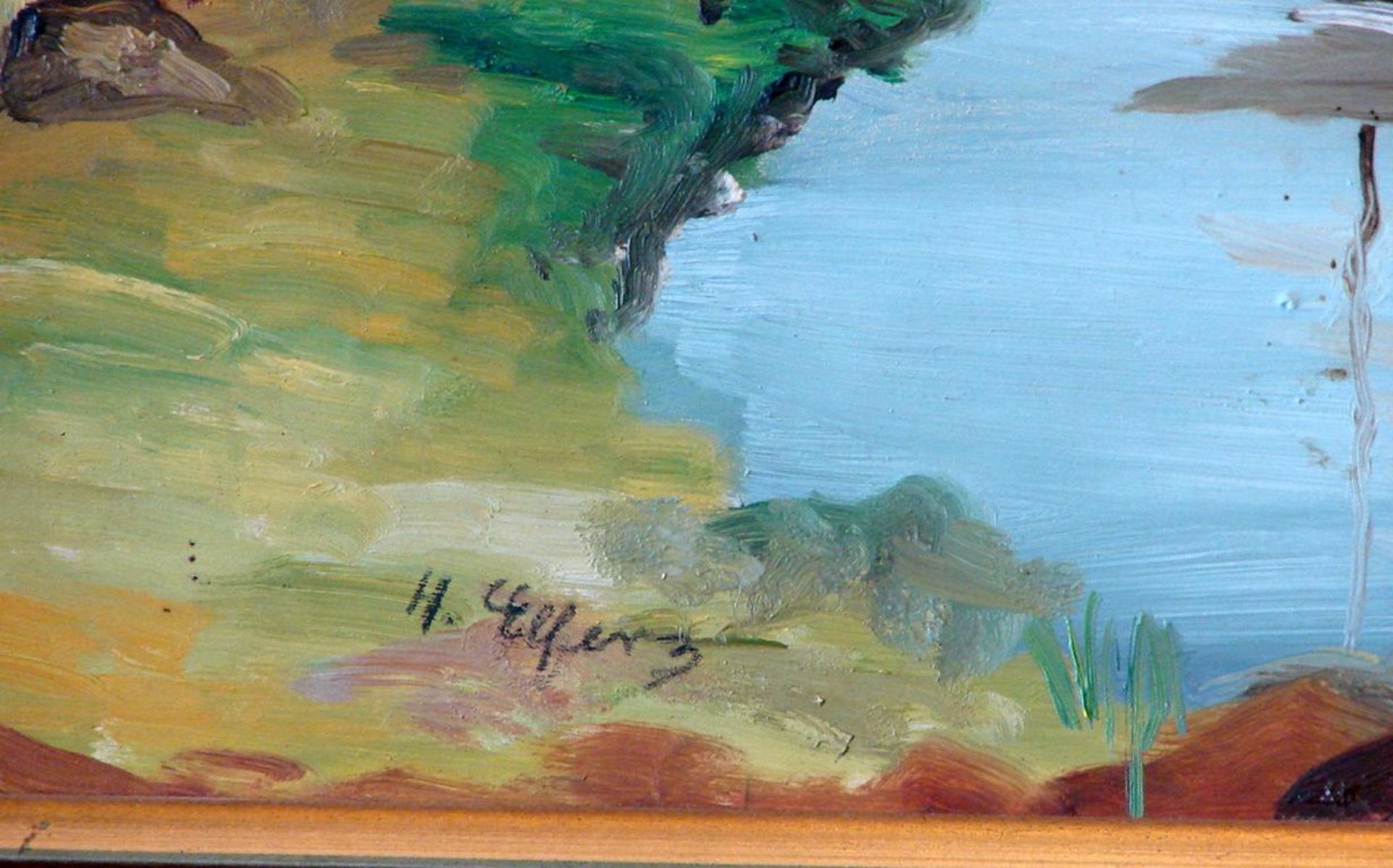 H. ELFERZ, "Seelandschaft mit Boot, Oberitalien", Öl/Hartfaserplatte, u.li.sig., ca. 45 x 59 cm - Bild 2 aus 2