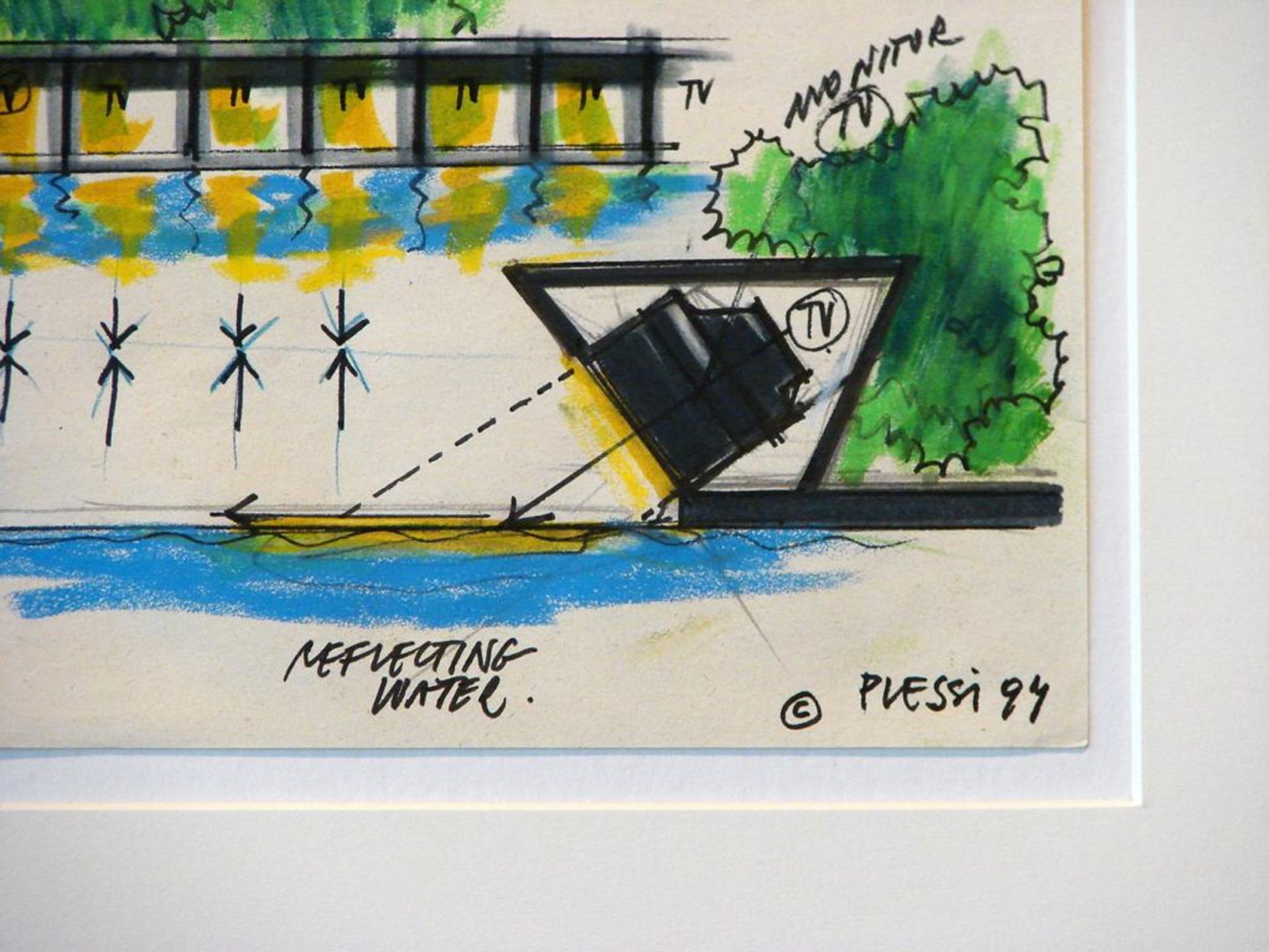 FABRIZIO PLESSI (1940, Reggio Emilia), Blatt mit Passepartout, "Water Way", Farbzeichnung Stift ... - Bild 2 aus 2