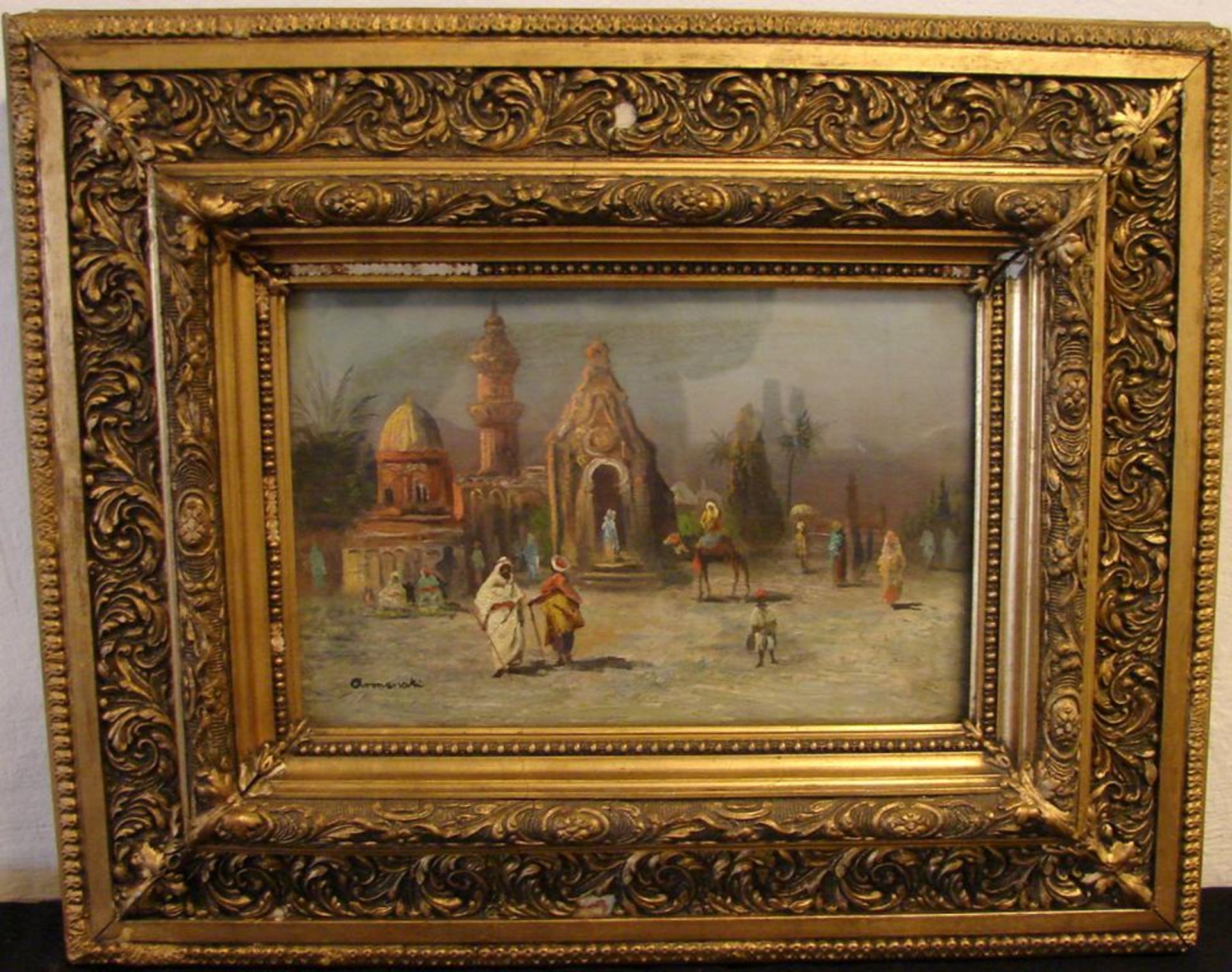 G. ARMENAKI, "Orientalische Marktszene", ÖL/Holzplatte, u.li.sig., verglast, ca. 20x28 cm