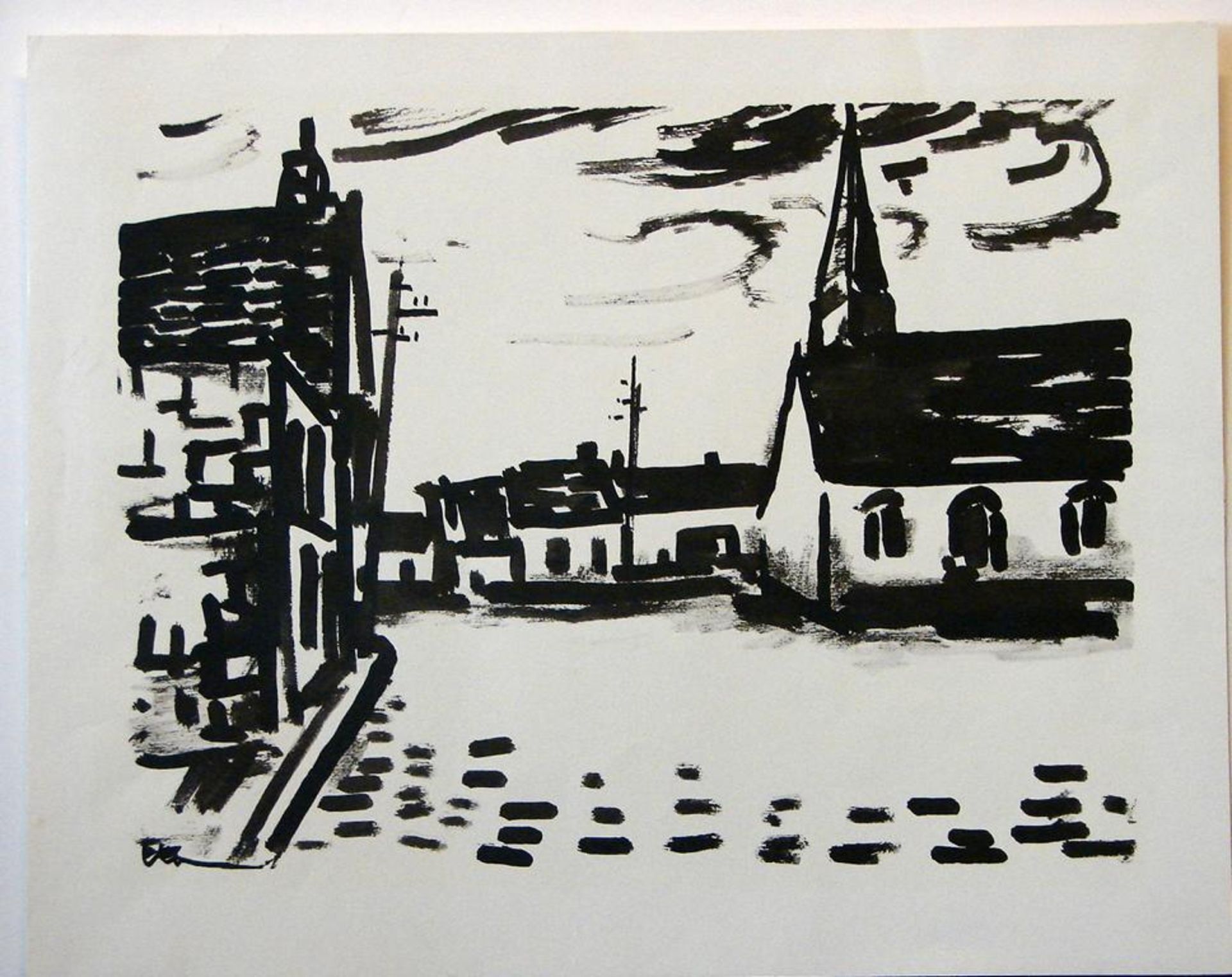 MAURICE DE VLAMINCK (1867-1958, Paris), "Kirche im Dorf", Lithographie, ein Blatt,