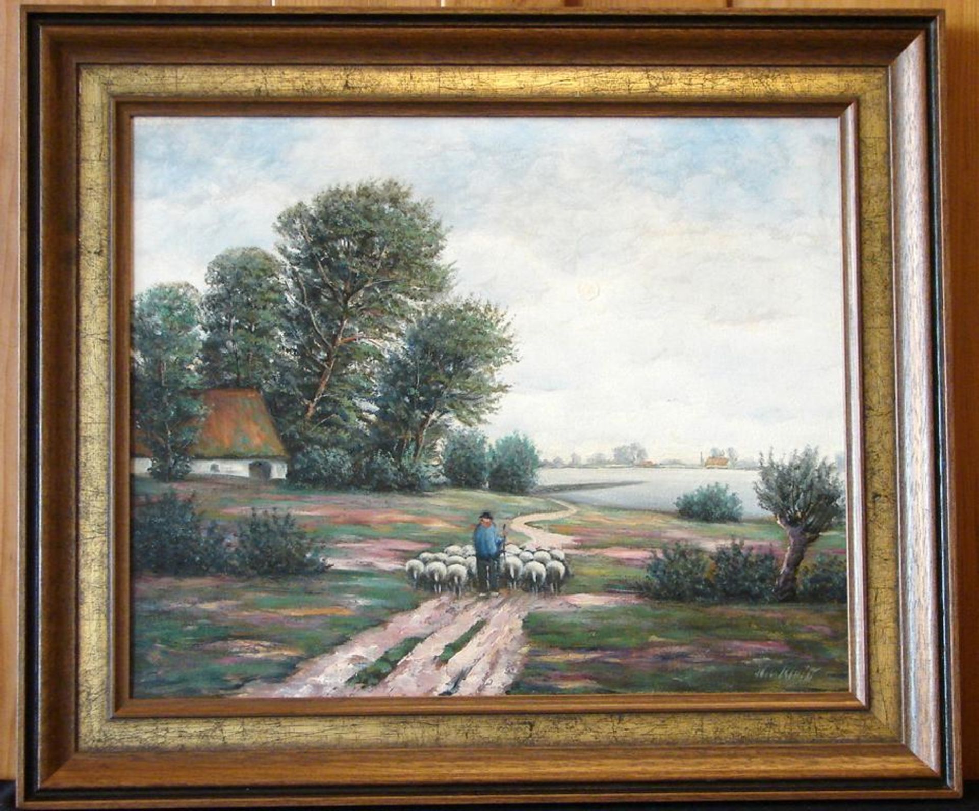 WILHELM VON KLEIST (1912-1997), "Schafherde am Niederrhein", ÖL/L, u.re.sig., ca. 40,5 x 50,5 cm