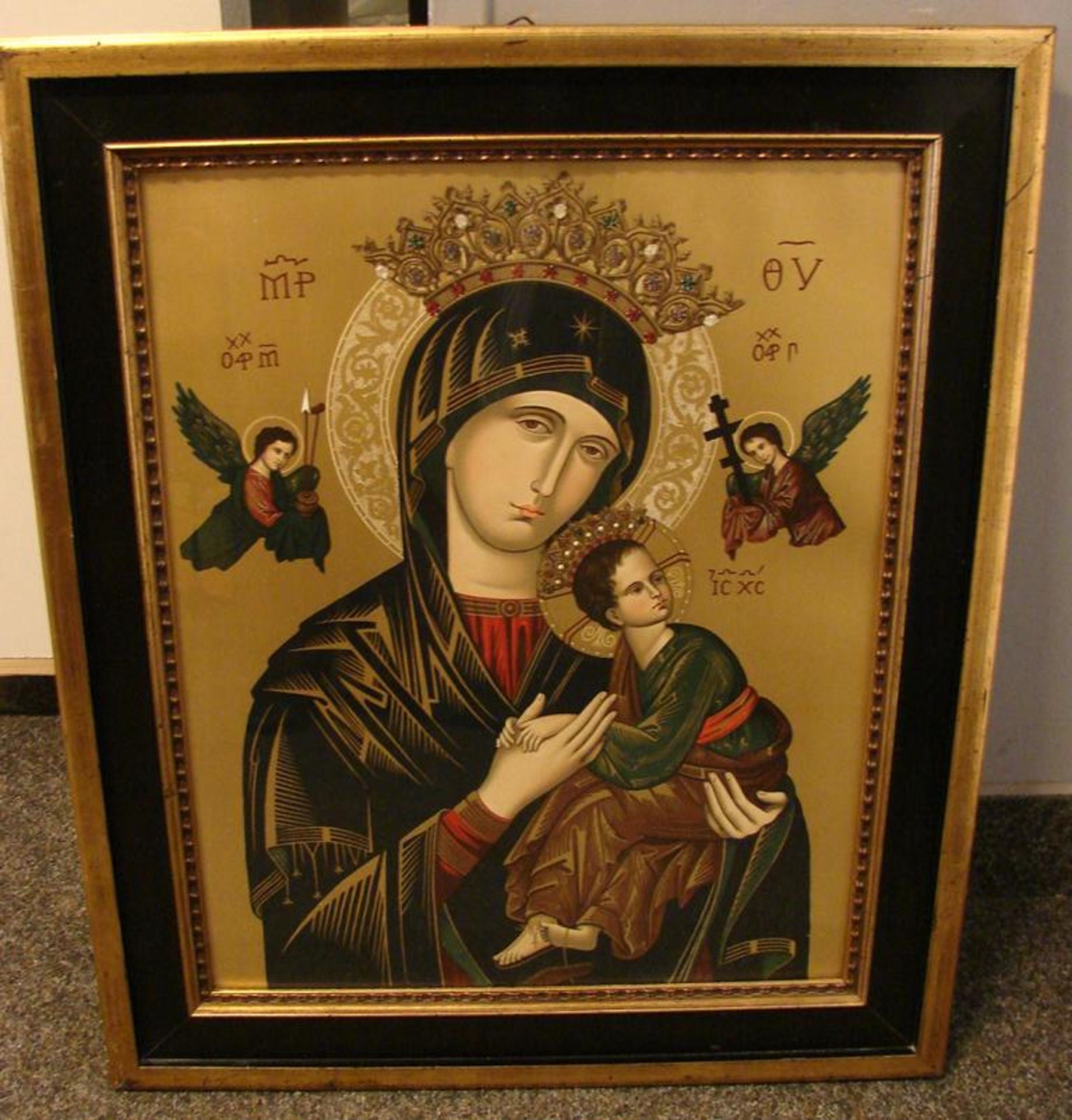 "Maria mit Jesuskind", Druck, aufwendiger Rahmen, ca. 53 x 42 cm