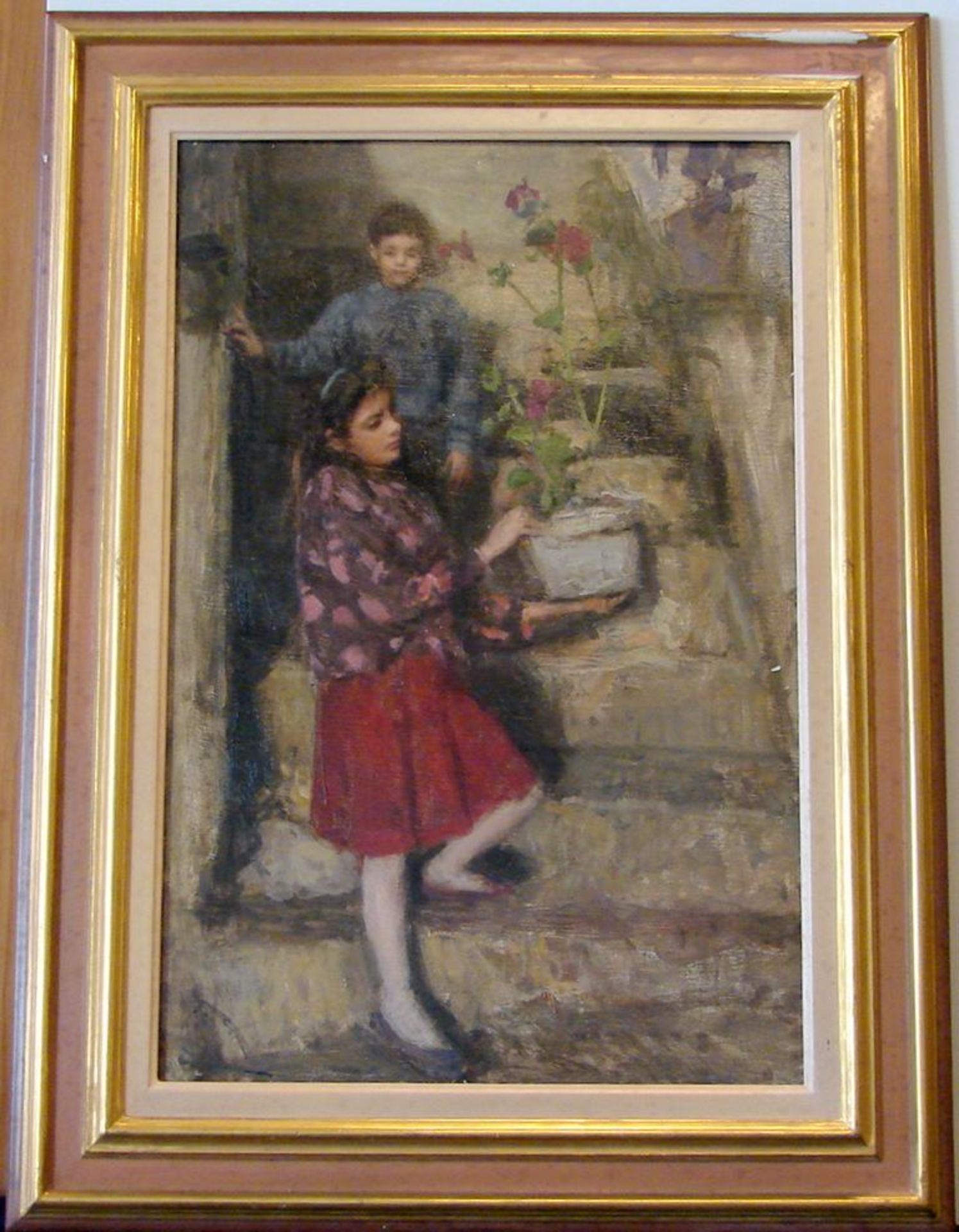 E. RINO, "Zwei Kinder", Öl/L., rückseitig signiert, ca. 39 x 60 cm