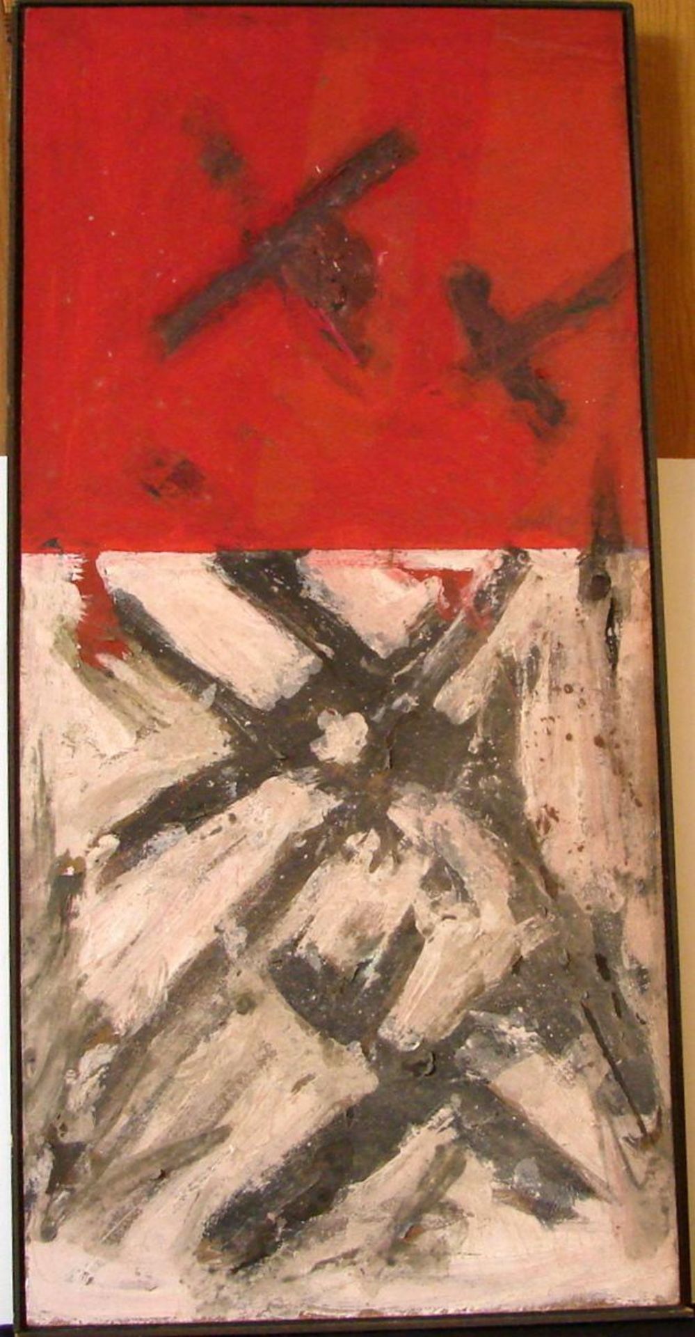 THOMAS OSTER, "Abstrakt in Rot", ÖL/Sperrholzplatte, mittig.li. sig.,