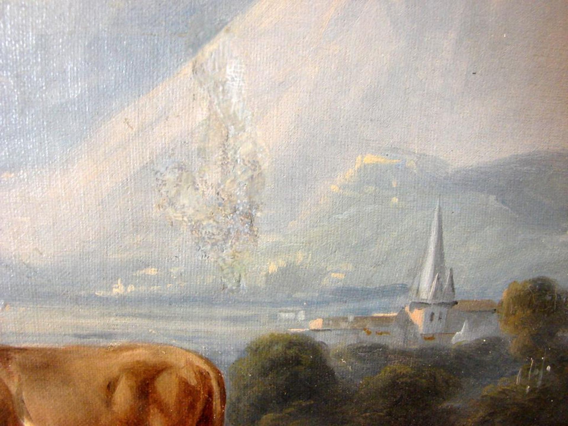 "Oberitalien, Landschaft mit Tieren", Öl/L., Ende 18. Jhd., ohne Signatur, im aufwendigen Rahmen,ca. - Bild 5 aus 7