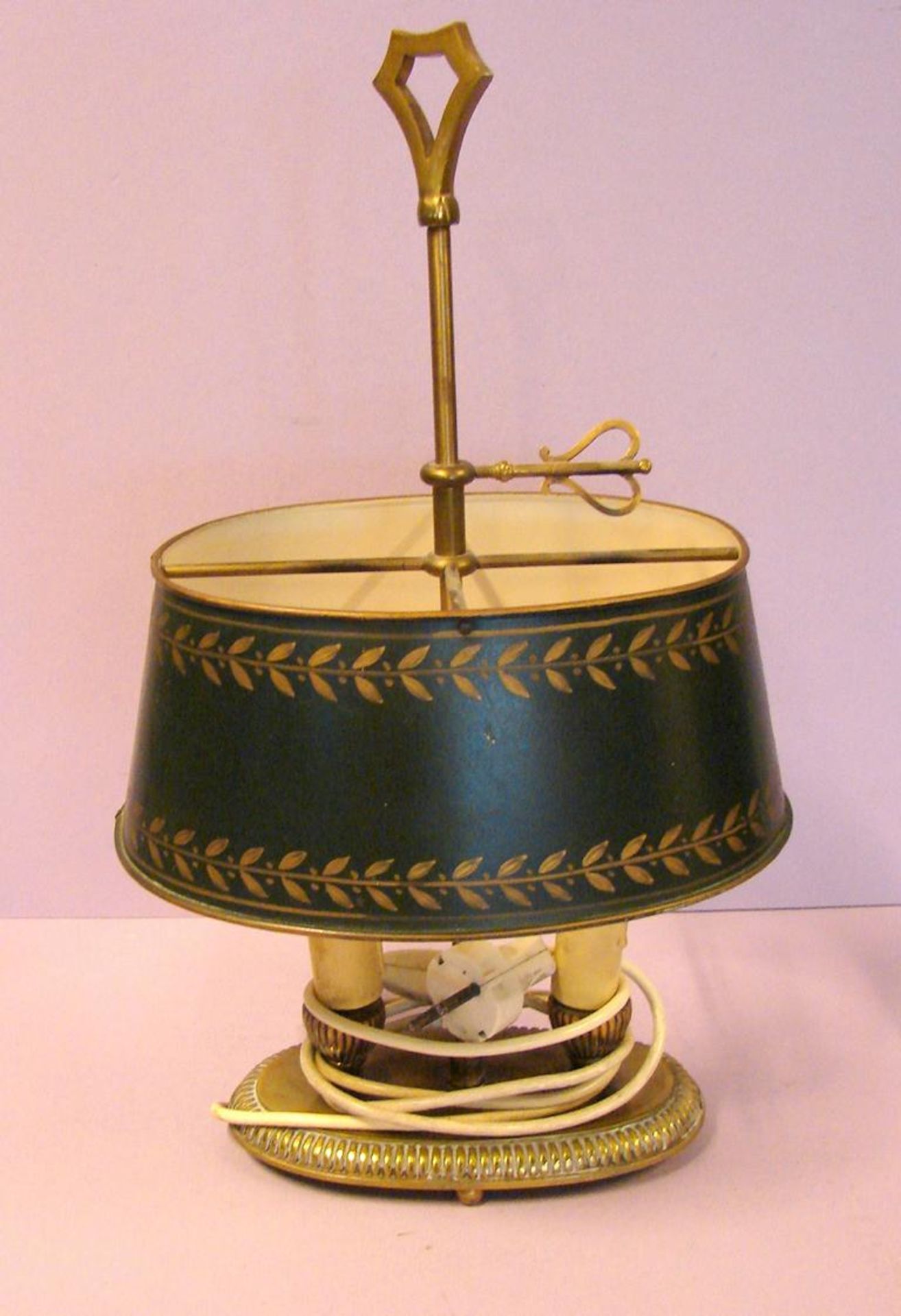 Tischlampe, Messing, England, mit Metallschirm, 2 flammig, verstellbar,