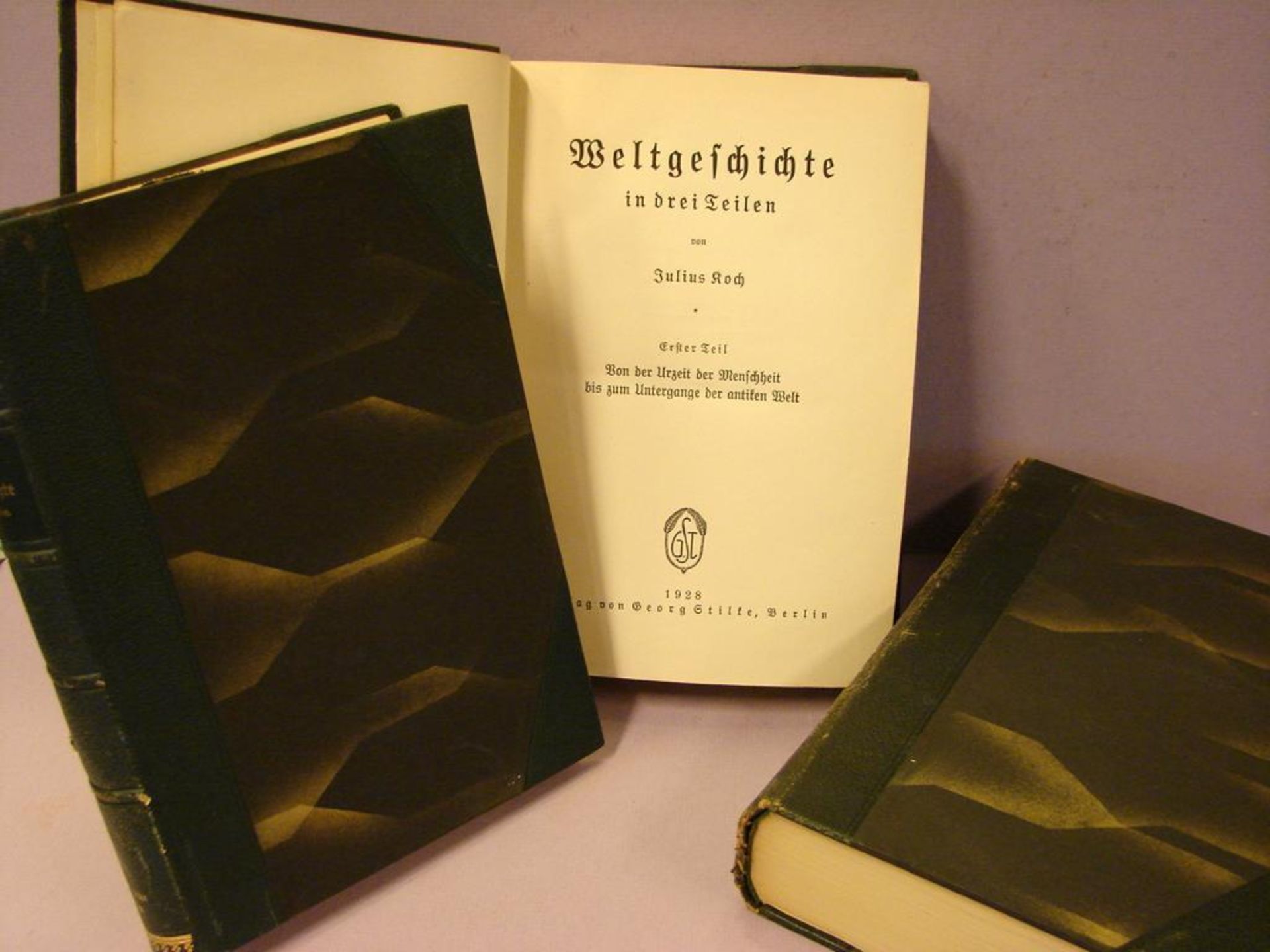Konvolut Bücher, 3 Stück, "Weltgeschichte in drei Teilen", Band 1-3, Julius Koch,