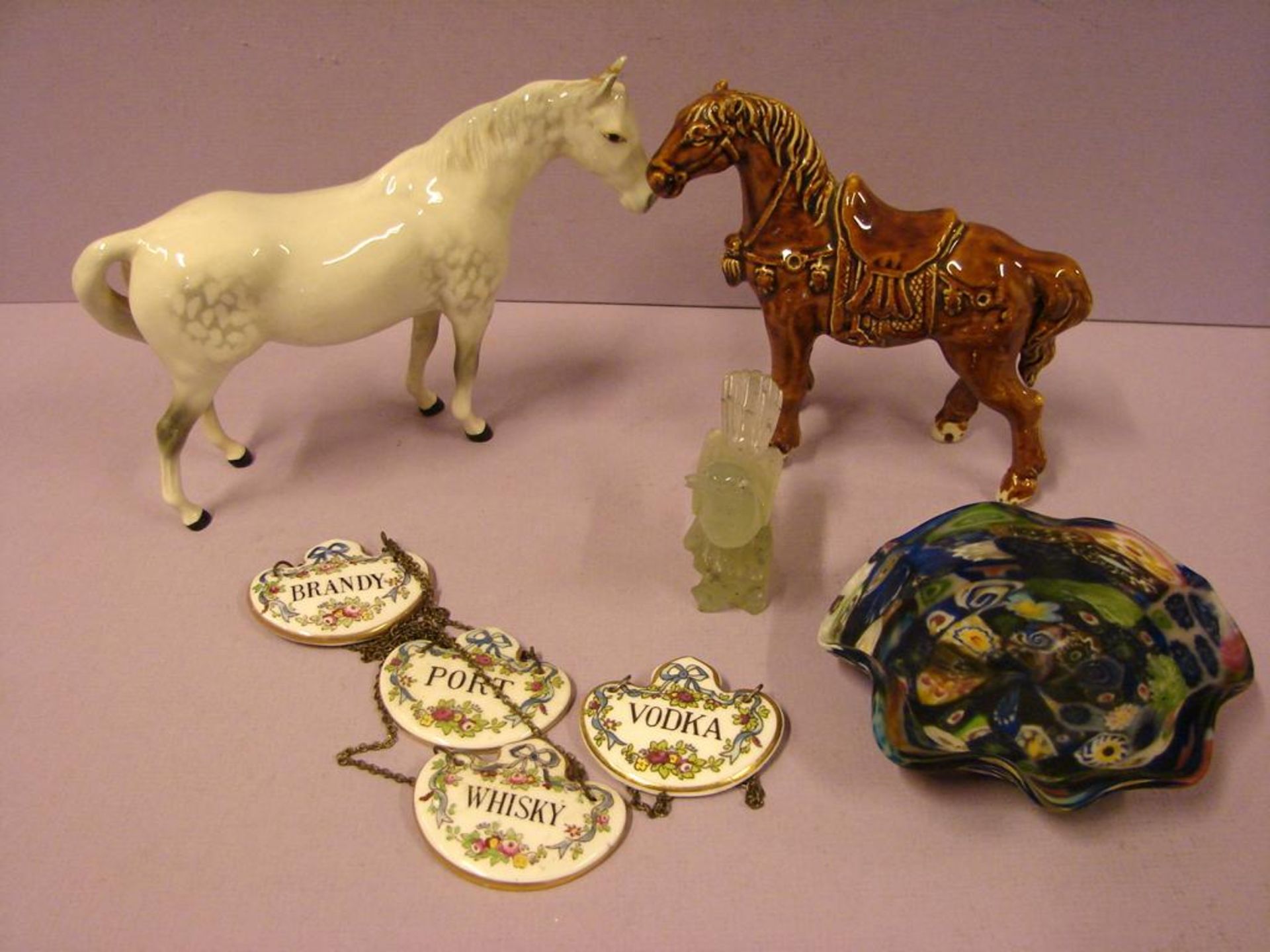 Konvolut Porzellan, Keramik, Glas (2 Pferde, Schale, etc.)