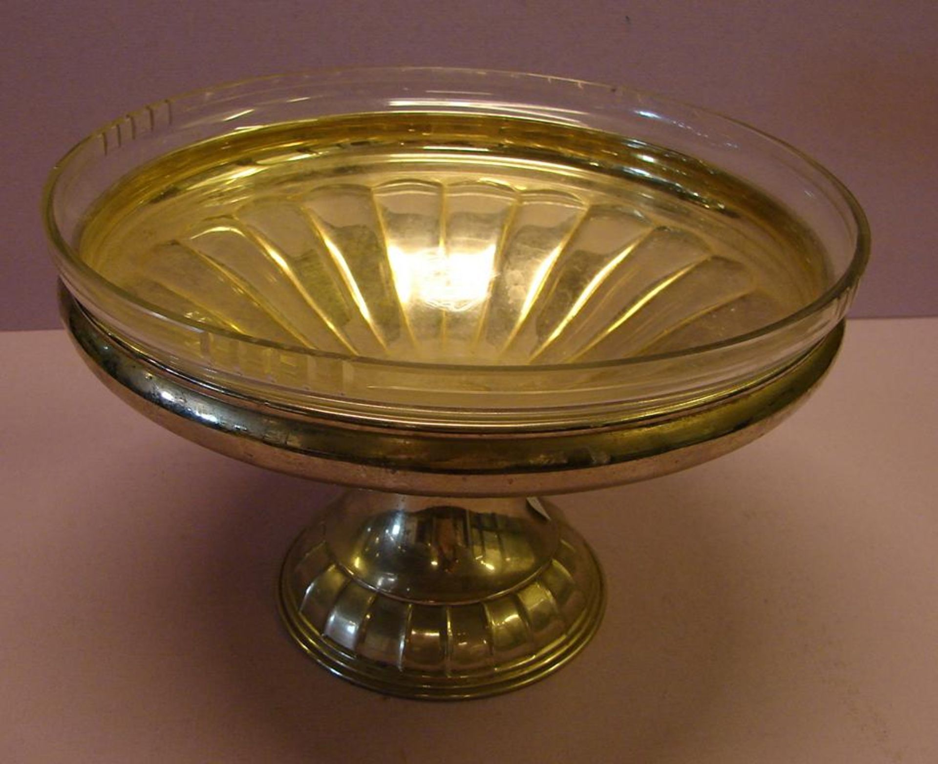 Schale mit Glaseinsatz, Plated, Dm. ca. 25, H. 16 cm