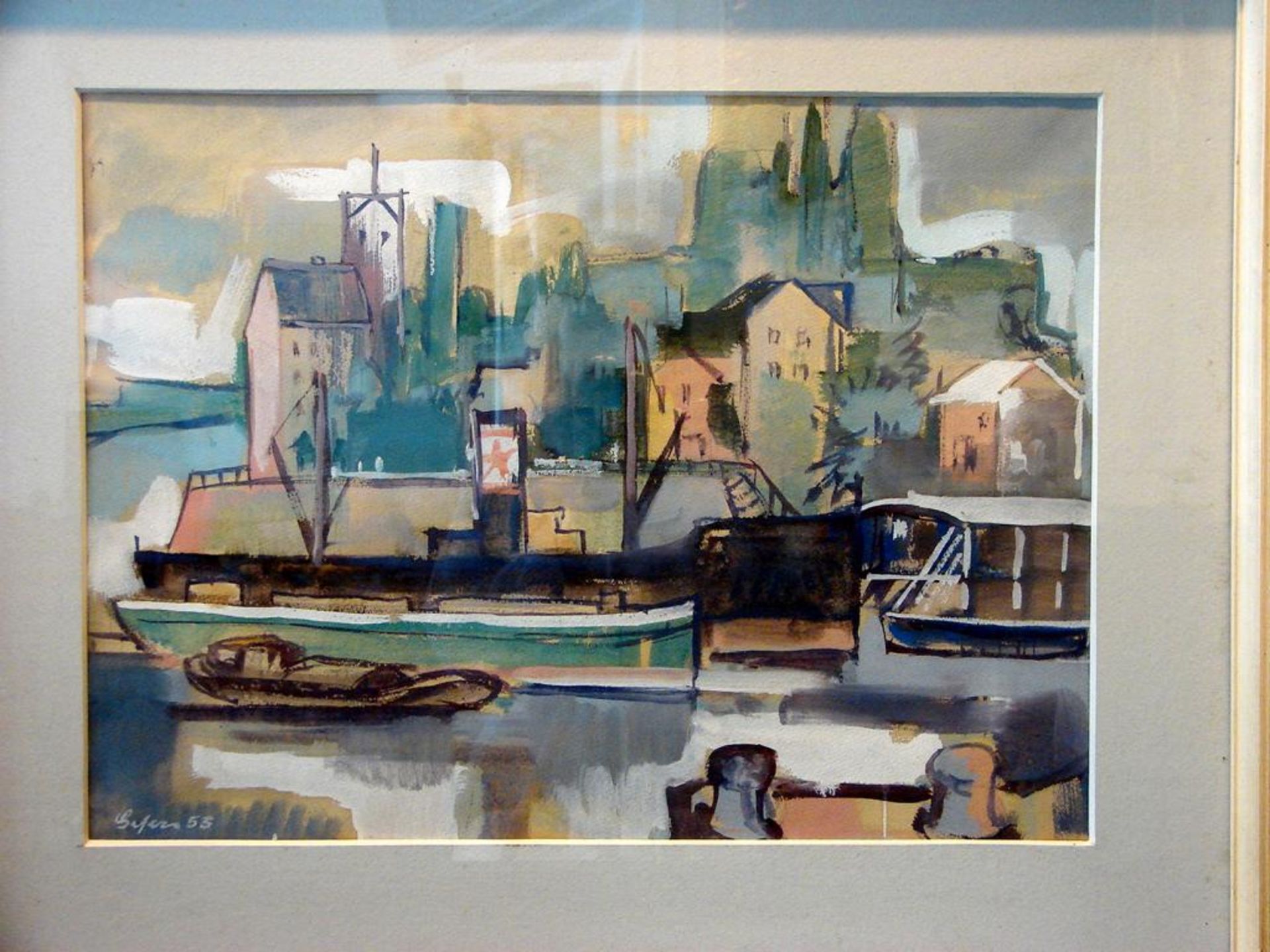 MAX GUBLER (1898-1973, Lüttich), "Hafenszene", Aquarell, u.li.sig., datiert '55,