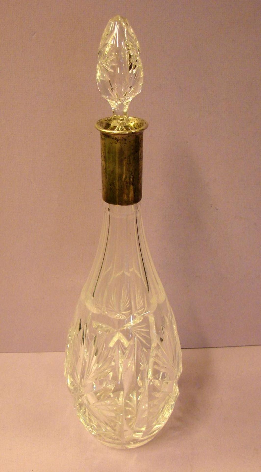 Kristallkaraffe, mit Silberhals, 800er, Halbmond/Krone, Stöpsel, H.ca. 39 cm