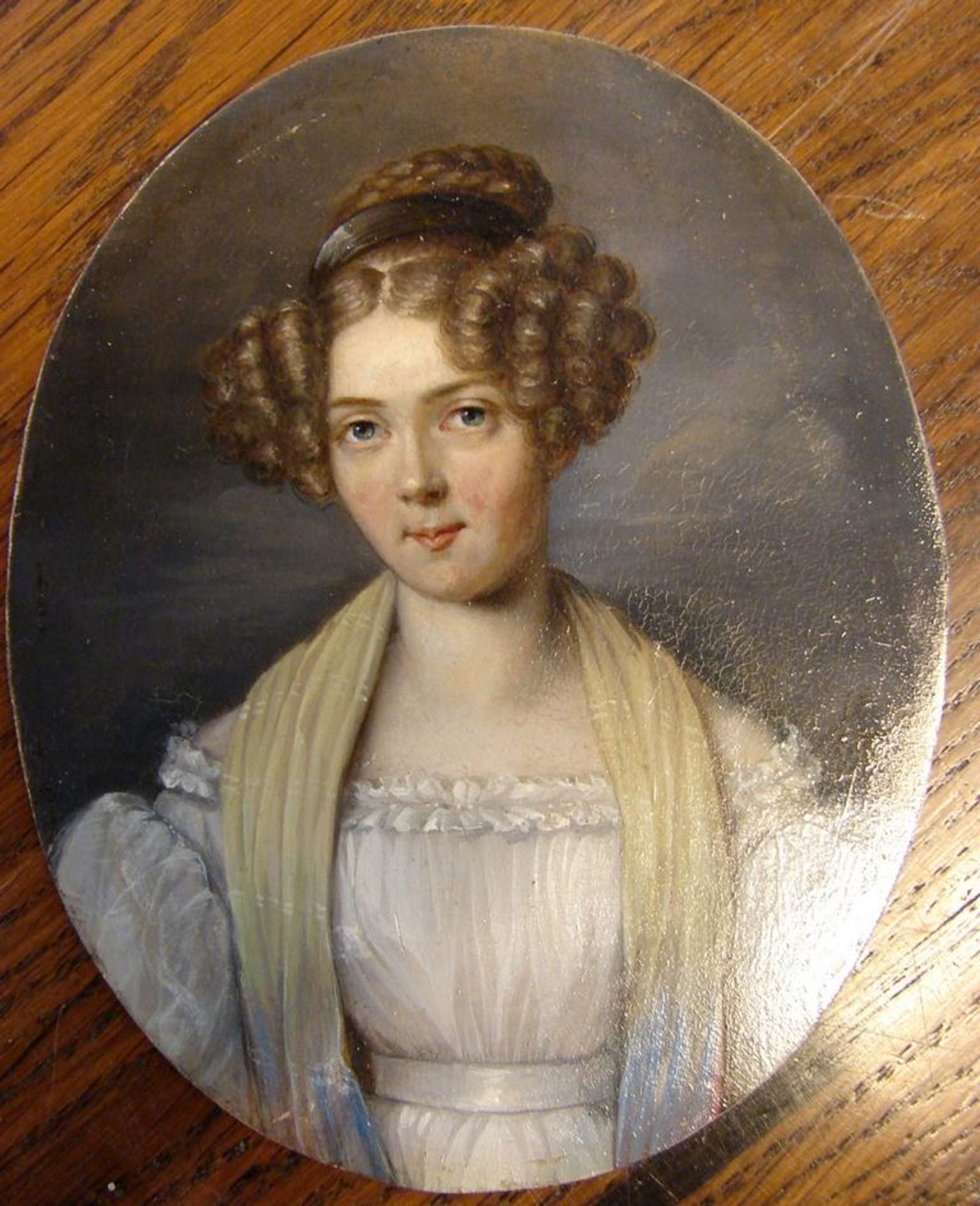 Portrait, Miniatur, Öl/Metallplatte, oval, mittig re. bez. HL, 1830, ca. 9x12 cm