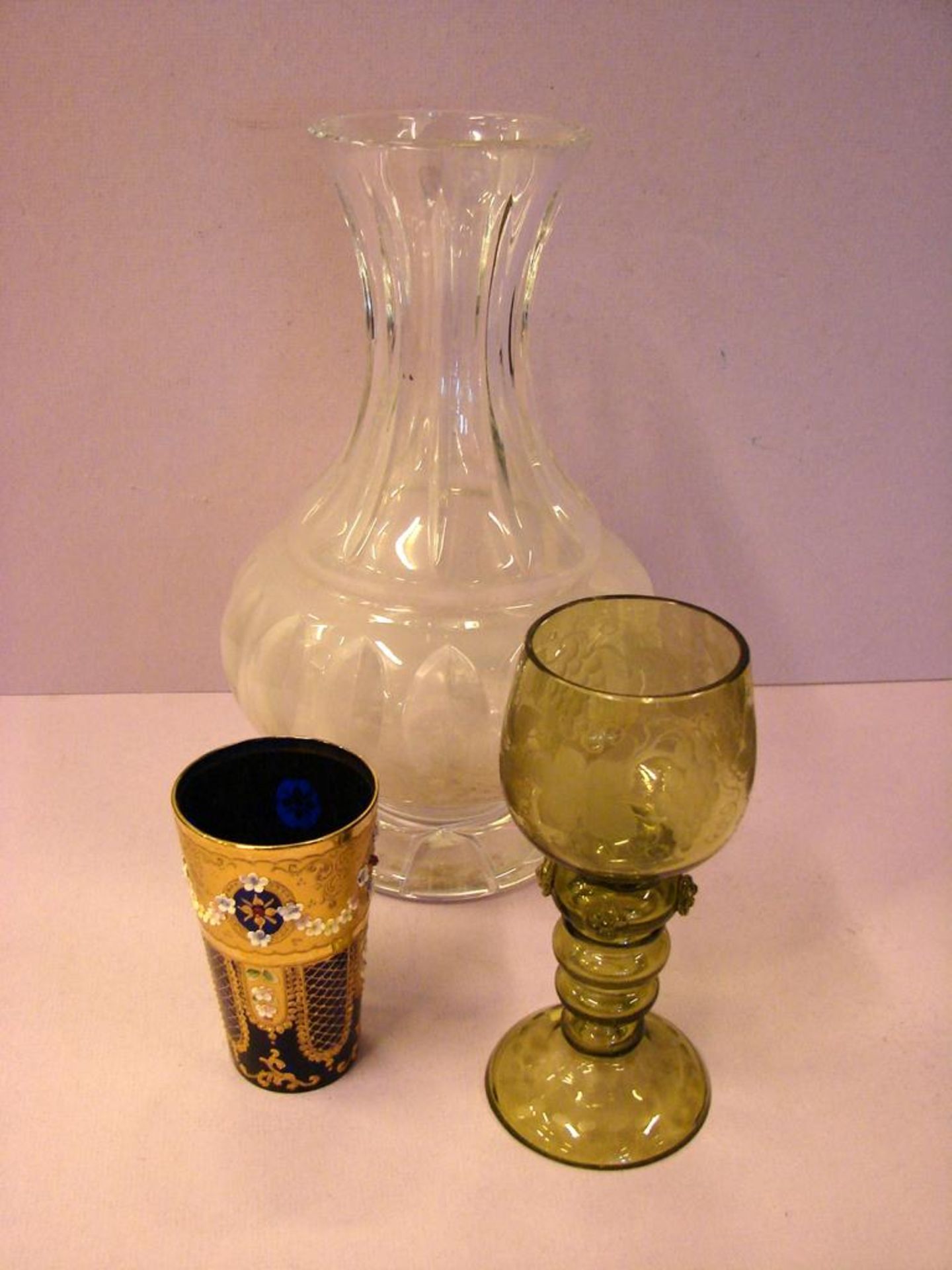 Konvolut Glas: Vase, Kristallglas, H.ca. 27, Römerglas, etc.