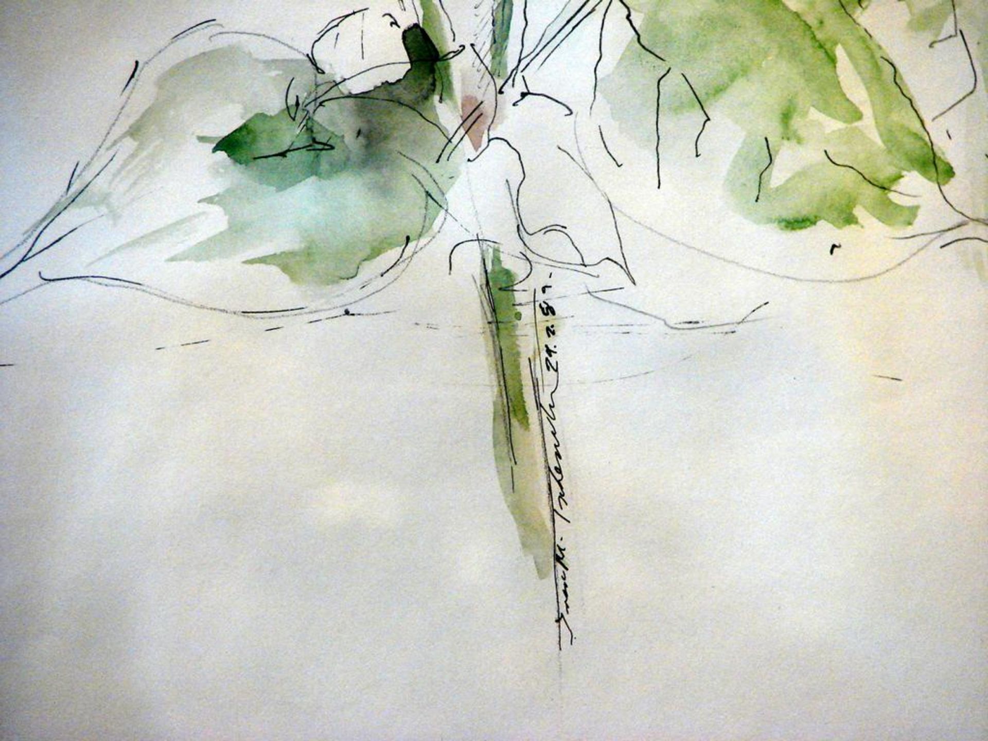 IRENE M. TSCHERMAK, "Blumenranke", Aquarell/Zeichnung, mittig sig., - Bild 2 aus 2
