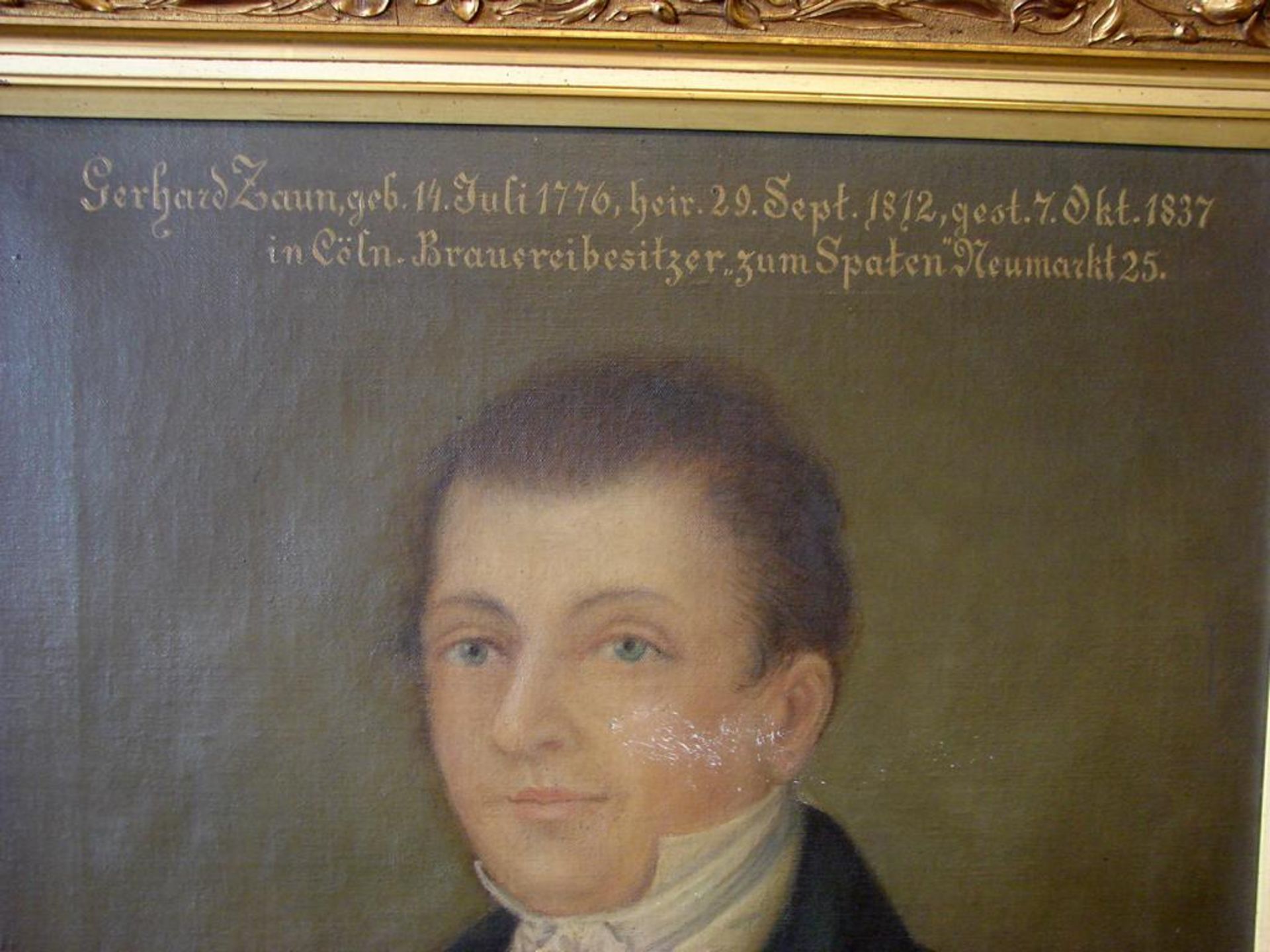 "Portrait", Öl/l., ohne Signatur, oben im Bild bezeichnet: "Gerhard Zaun, geb. 14.Juli 1776, - Bild 2 aus 4