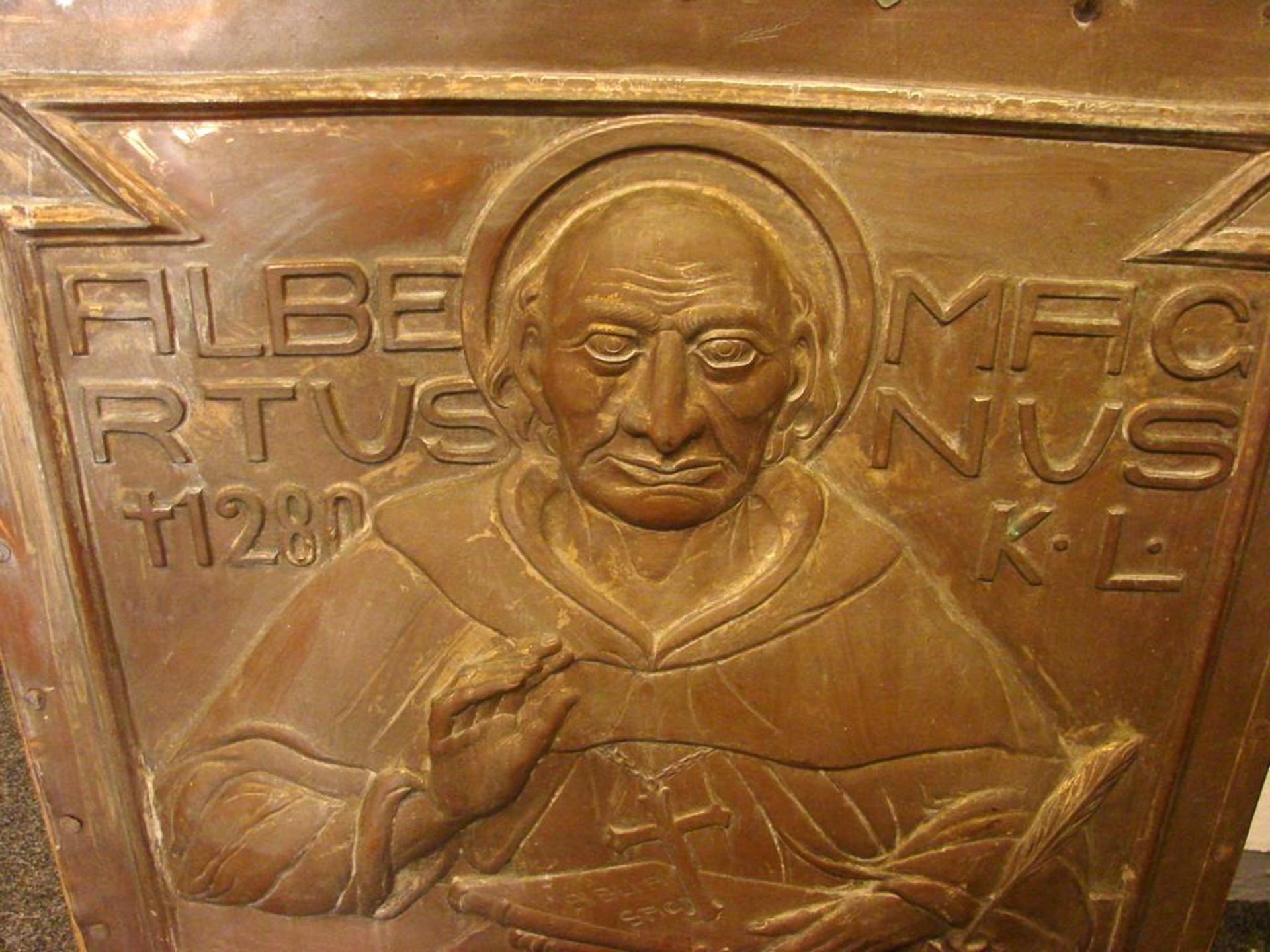 Kupferplatte, Relief, Albertus Magnus, auf Holzrahmen, ca. 65 x 91 cm - Image 2 of 3