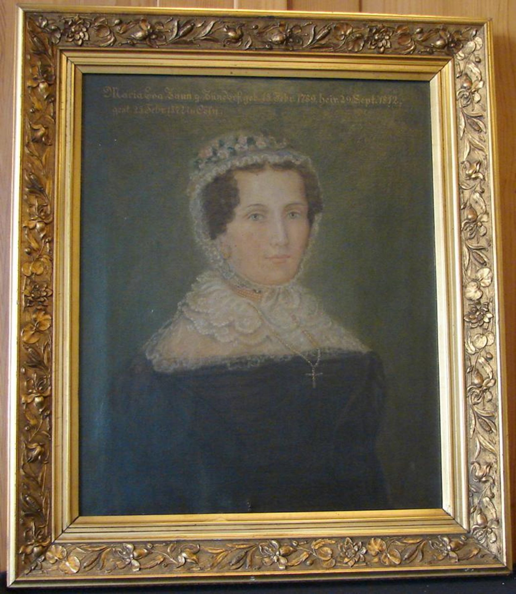 "Portrait einer Dame", Öl/L., ohne Signatur, u.mitt. bezeichnet:" Maria Eva Zaun, geb. Zündorf,