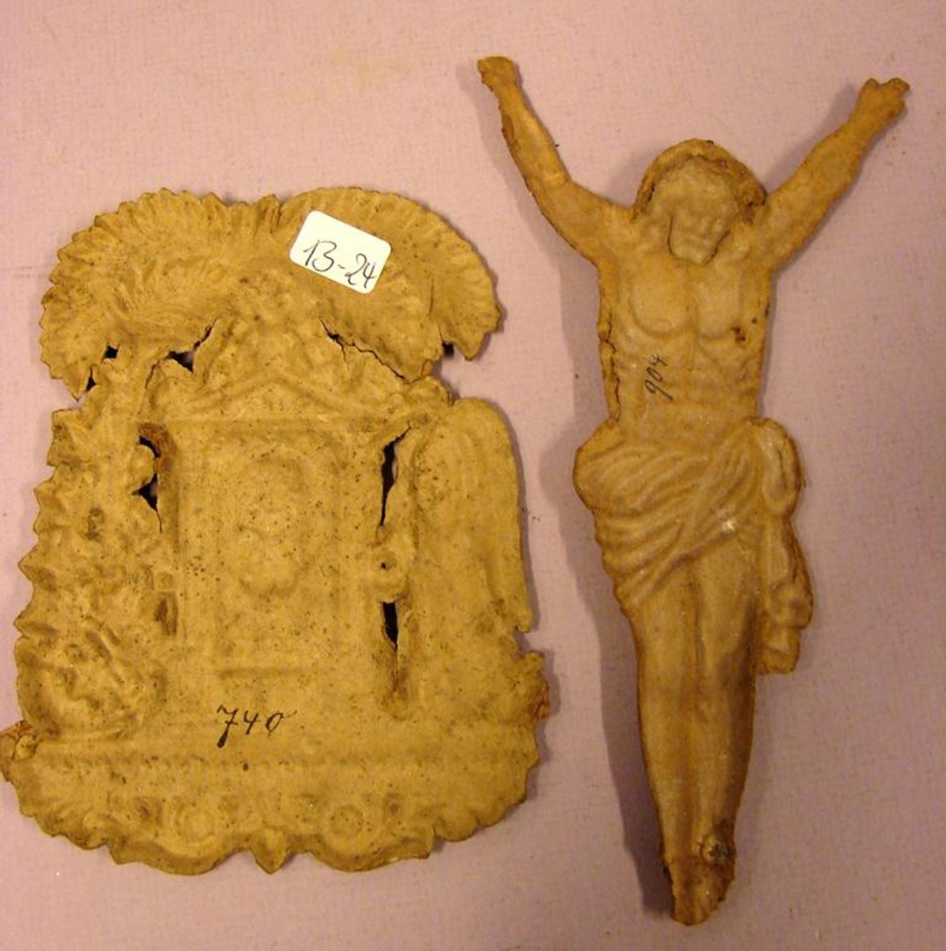 Papier-Relief Figuren, Jesus- und Grabdarstellung, Braun/bronziert, H.ca. H, 14 cm - Bild 4 aus 4
