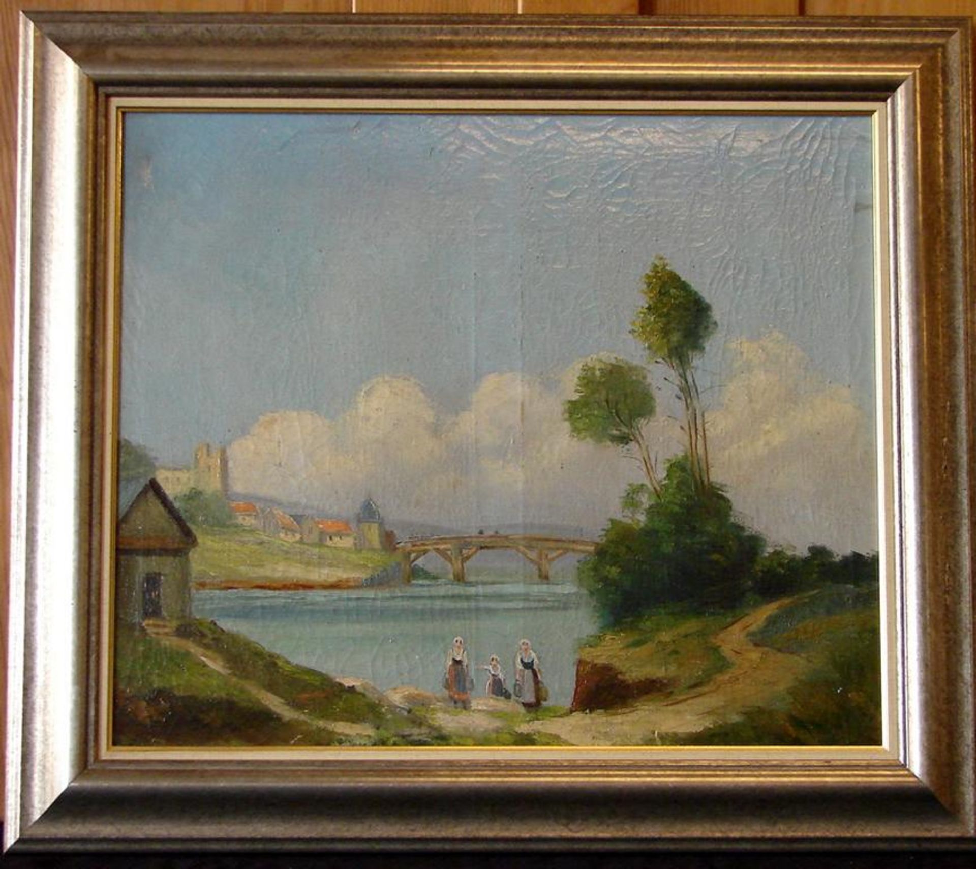 "Landschaft mit Dorf", Öl/L., u.li.unleserlich sig., ca. 43 x 52 cm