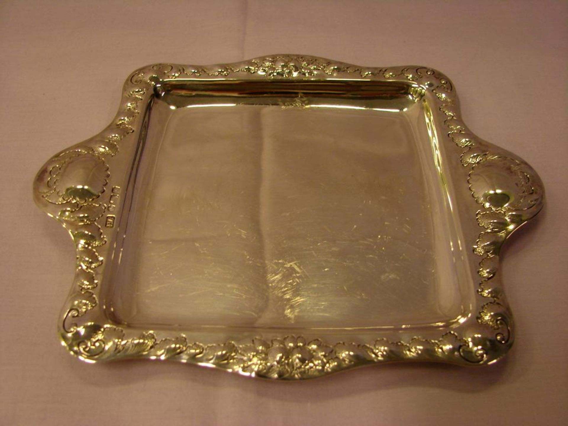 Tablett, Silber, Birmingham, verzierter Rand, ca. 17 x 14 cm