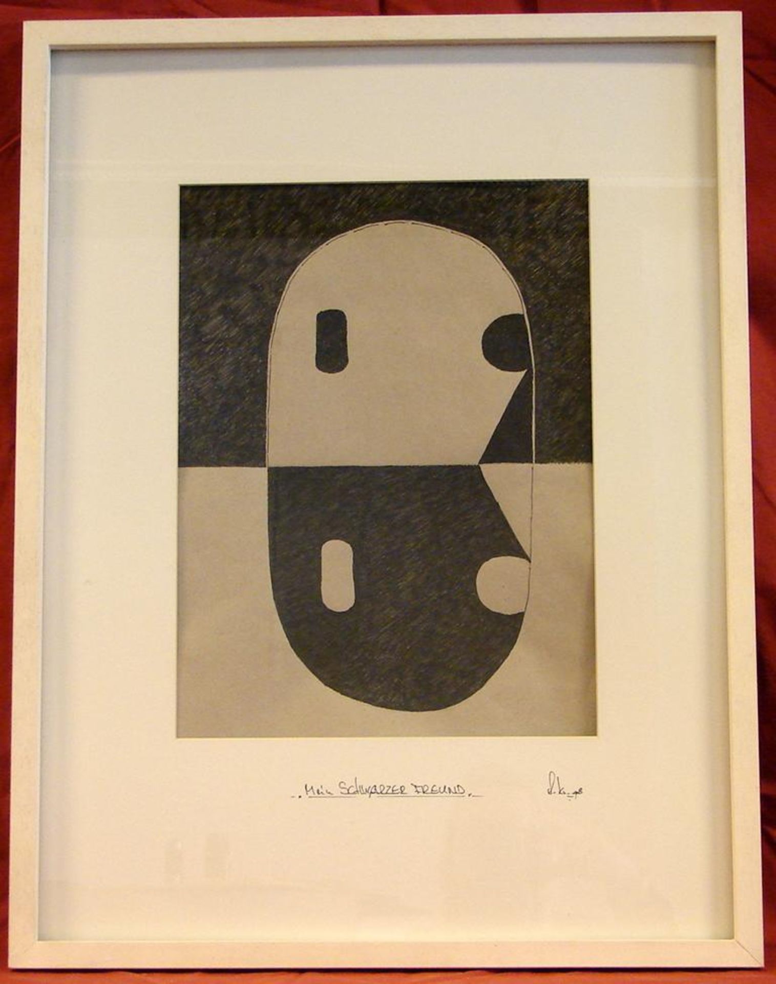 "Mein schwarzer Freund", Stift auf Pappe, u.re.unleserlich sig., ca. 29x39 cm, Glasrahmen