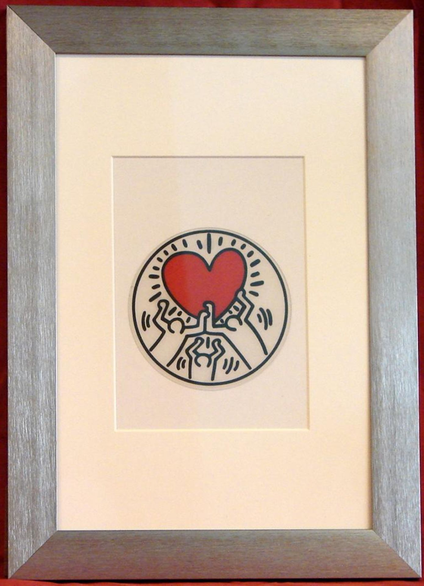 KEITH HARING (1958-1990), "Dancing Heart", Farbmultiple/Folie, Dm. Ca. 10 cm