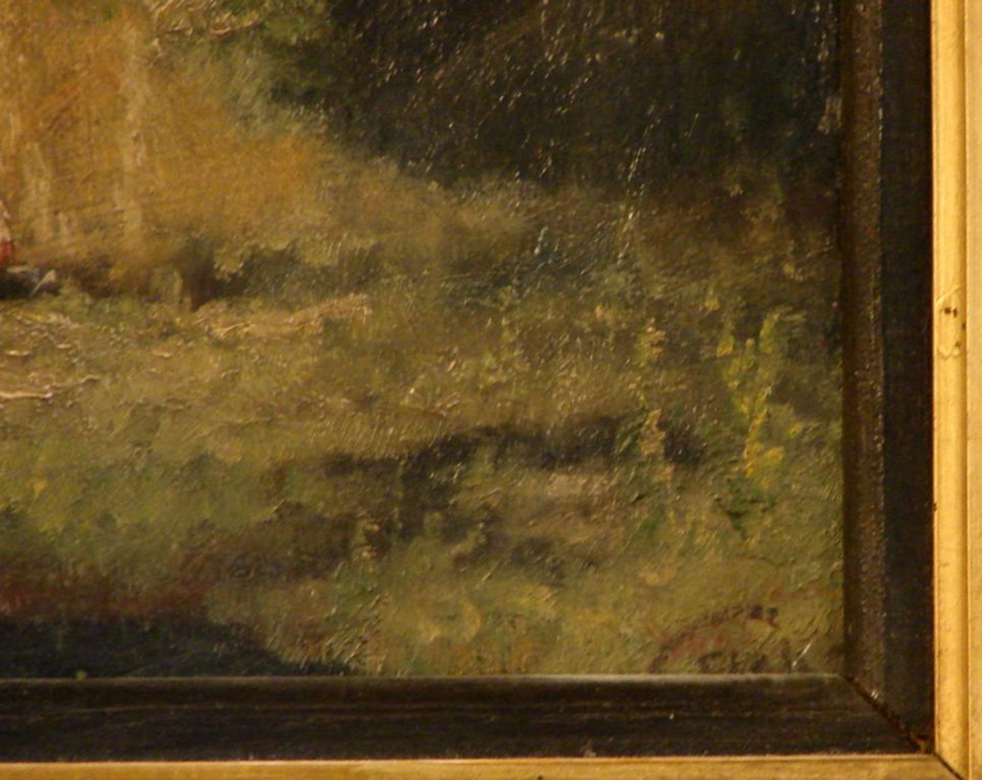 Landschaft, Öl/Holz, u. re. unleserlich signiert, ca. 17 x 22 cm - Image 2 of 2