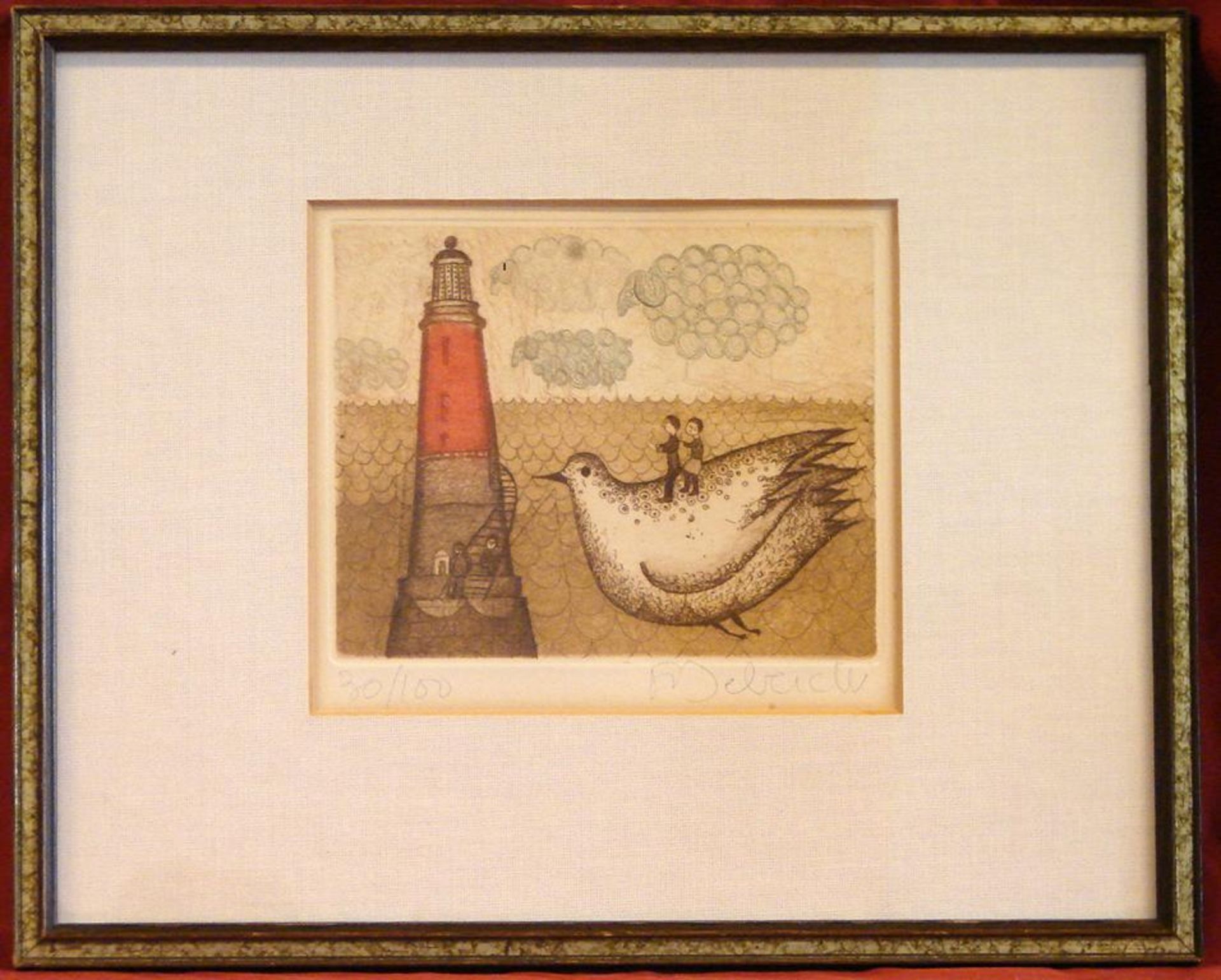 FRANCOISE DEBERDT (1934), "Le Vol au Phare", Farbradierung/Büttenpapier, u.re.sig., u. li. 30/1 ...