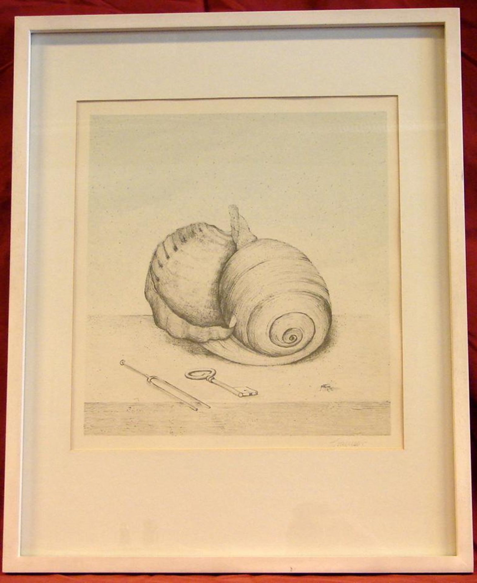 "Schnecken-Stilleben", Bleistift, u.re.sig. KRAEMER (PROF. DIETER), ca. 38x41 cm, Glasrahmen, ... "