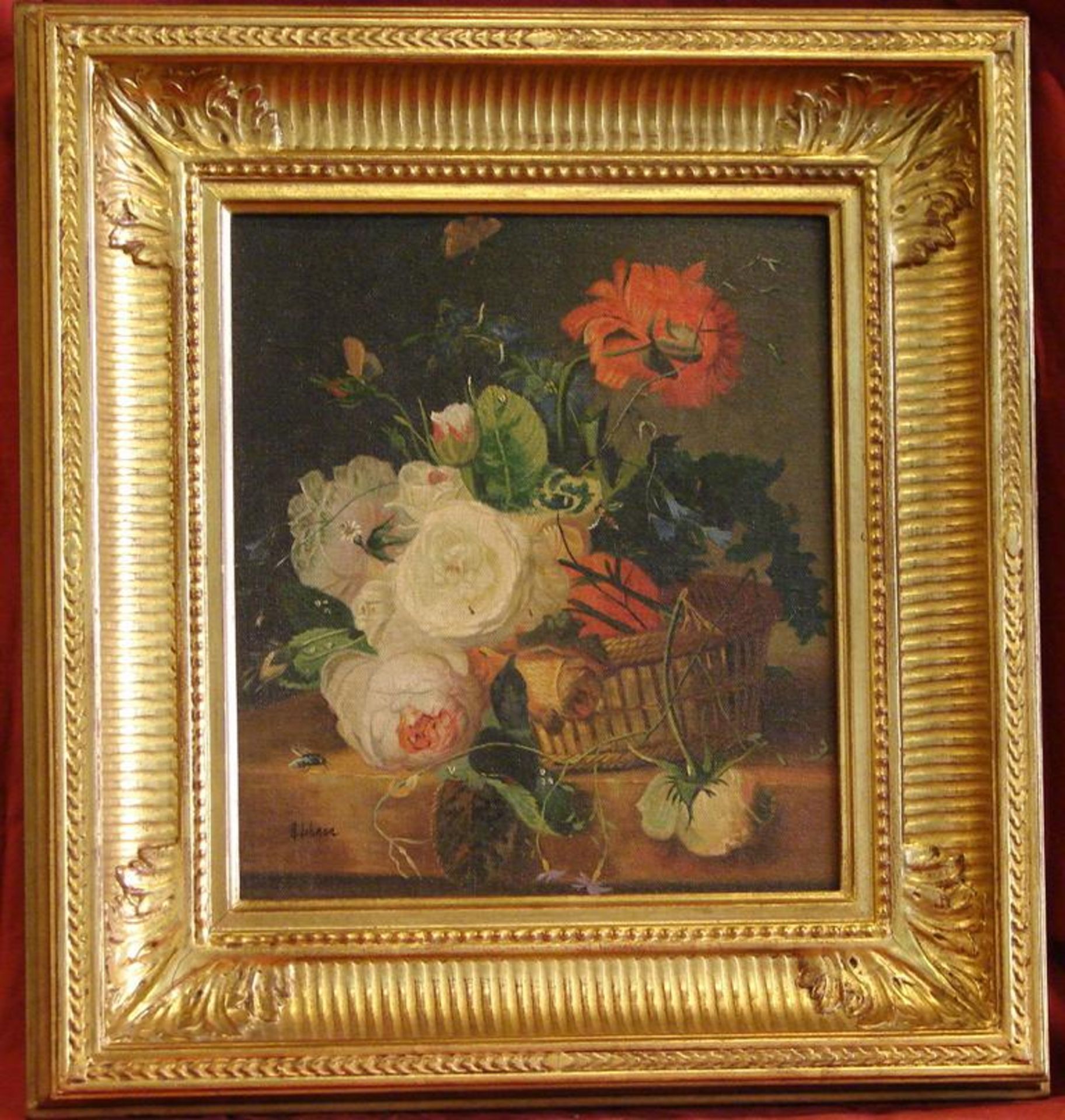 "Blumenstilleben im altmeisterlichem Stil", Öl/Leinwand/Holz, u.li.sig., ca. 28 x 25 cm