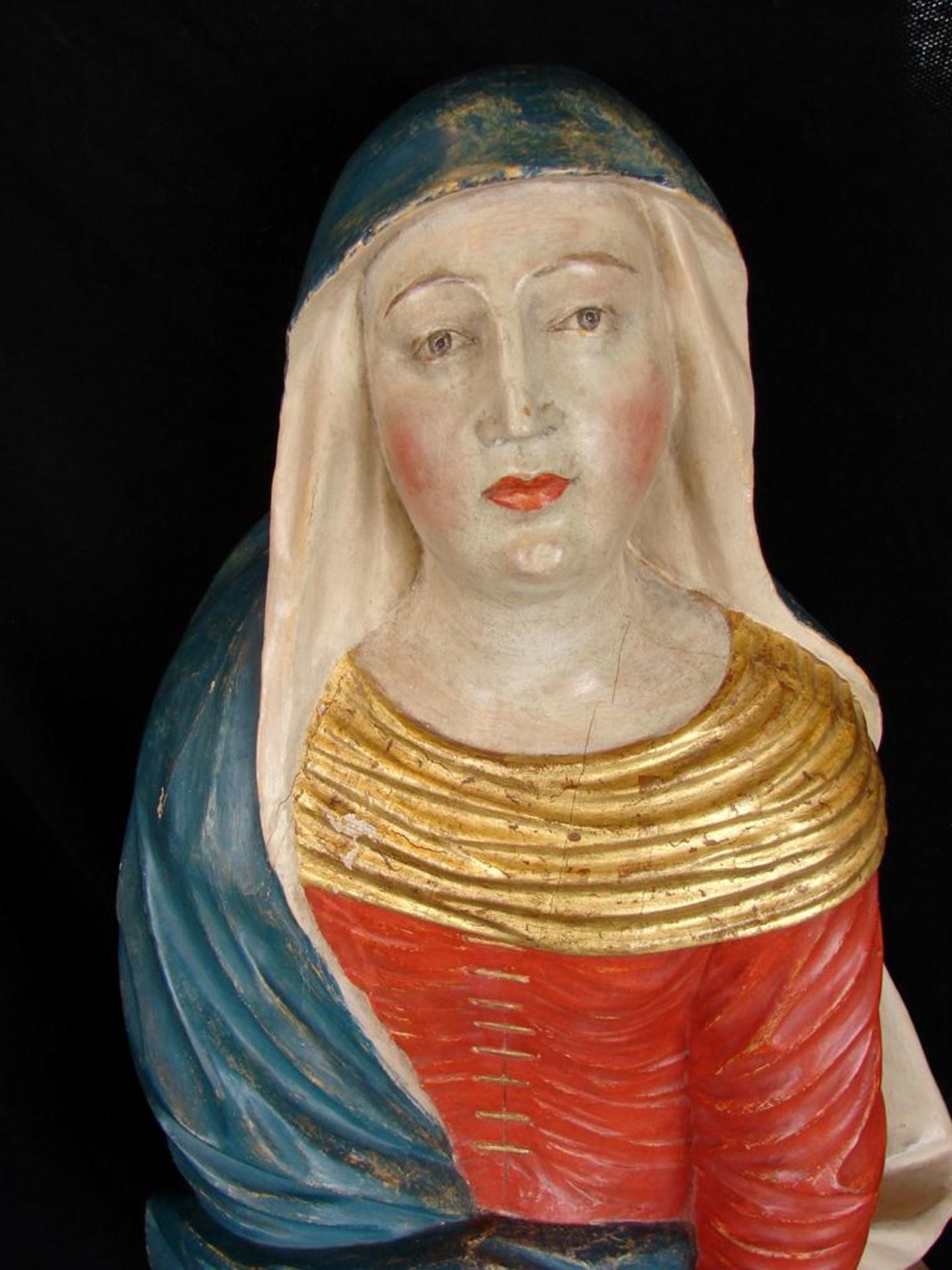 Madonna, wohl 19. Jhd., Lindenholz, farbig gefasst, Höhe ca. 123 cm, leichte Beschädigungen auf der - Bild 4 aus 6