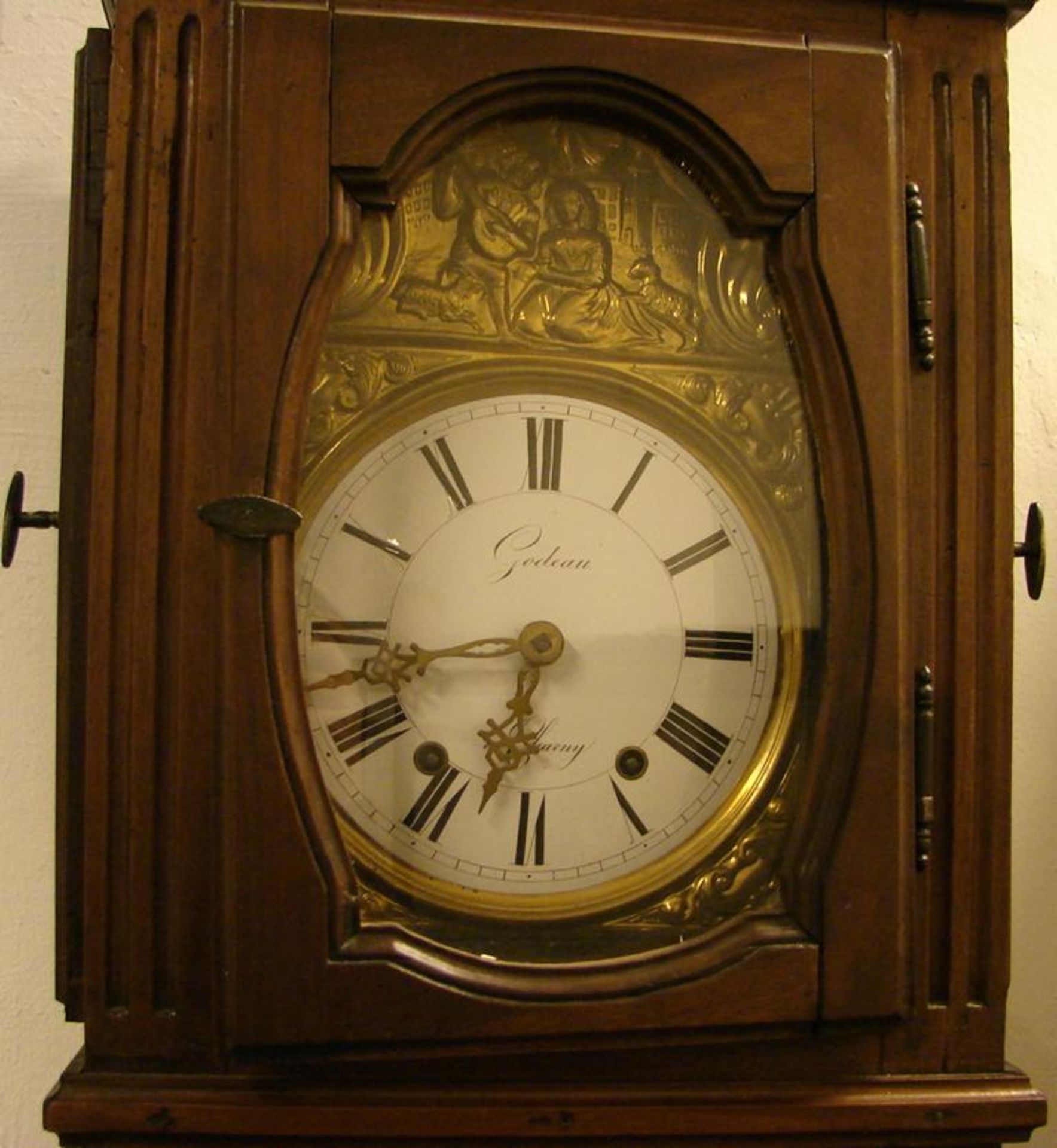 Standuhr, Comptoise Uhrwerk, 8 Tage, Nussbaum, Lothringen, H.ca. 208 cm