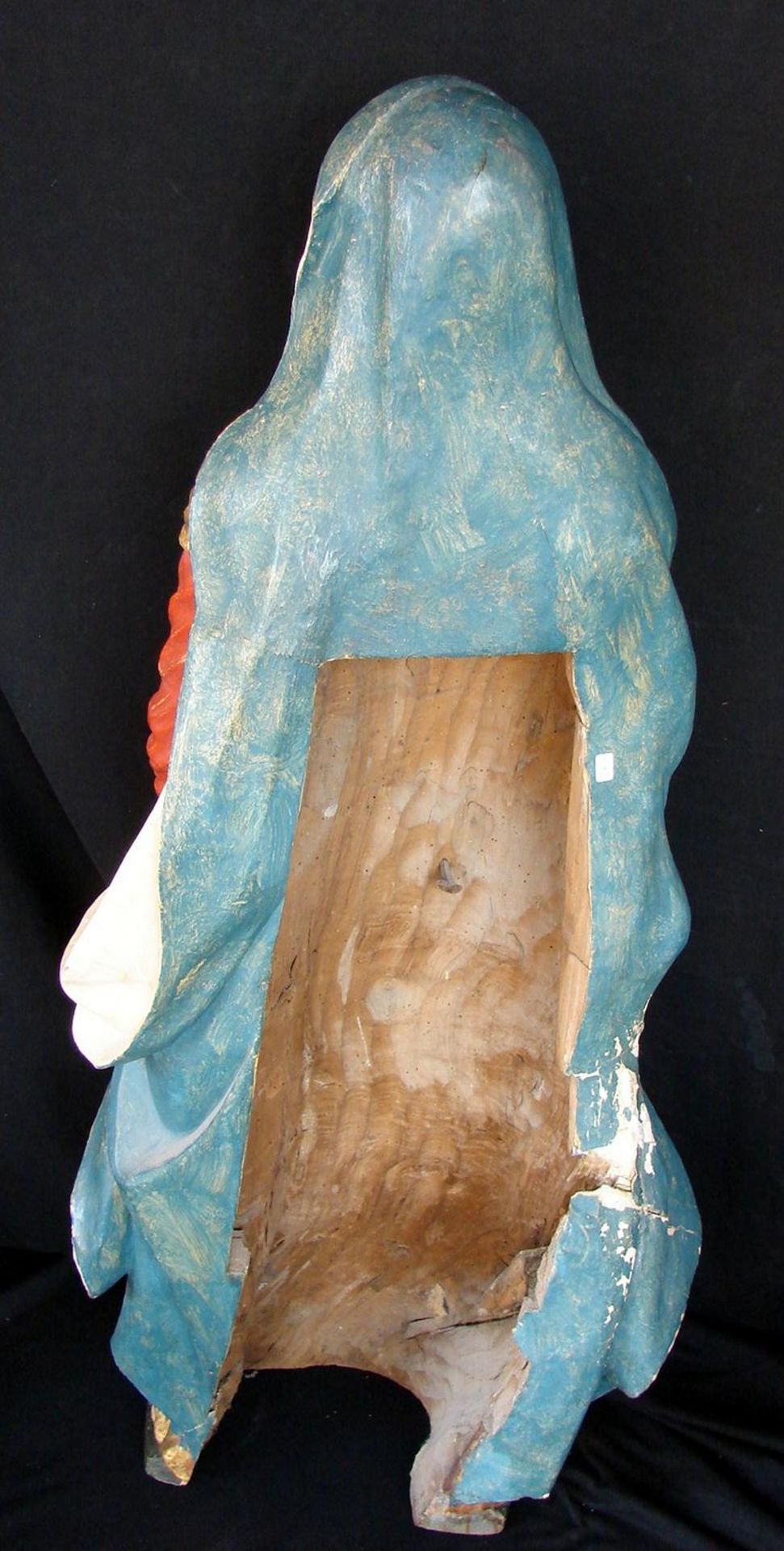 Madonna, wohl 19. Jhd., Lindenholz, farbig gefasst, Höhe ca. 123 cm, leichte Beschädigungen auf der - Bild 5 aus 6