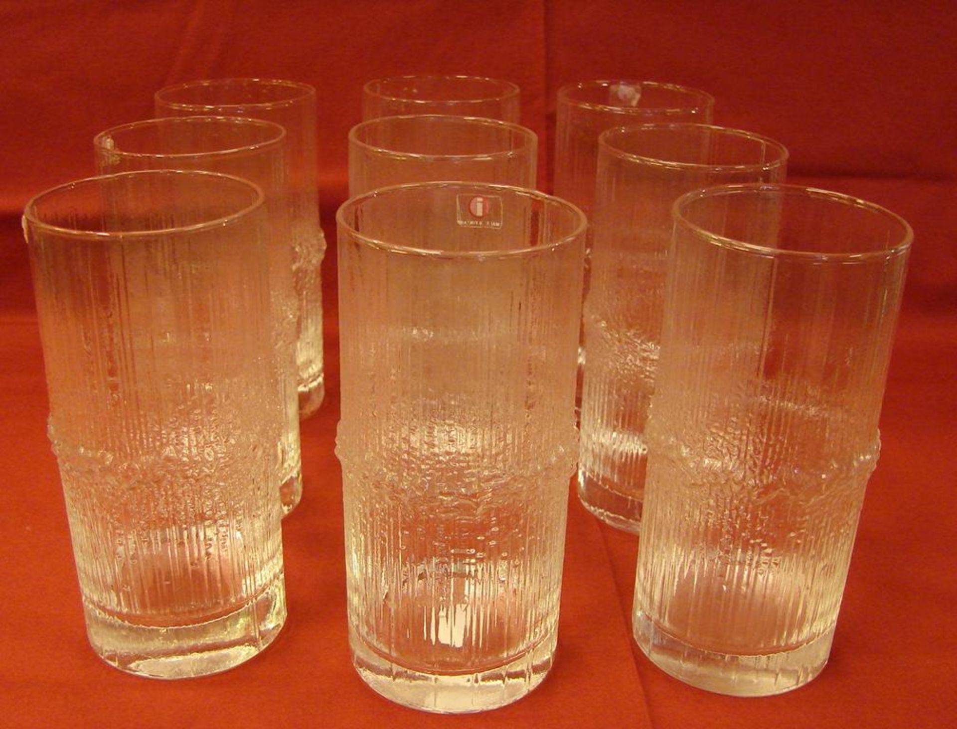 9 Wasser Gläser, Firma Iittala, Finnland, Höhe ca. 14 cm