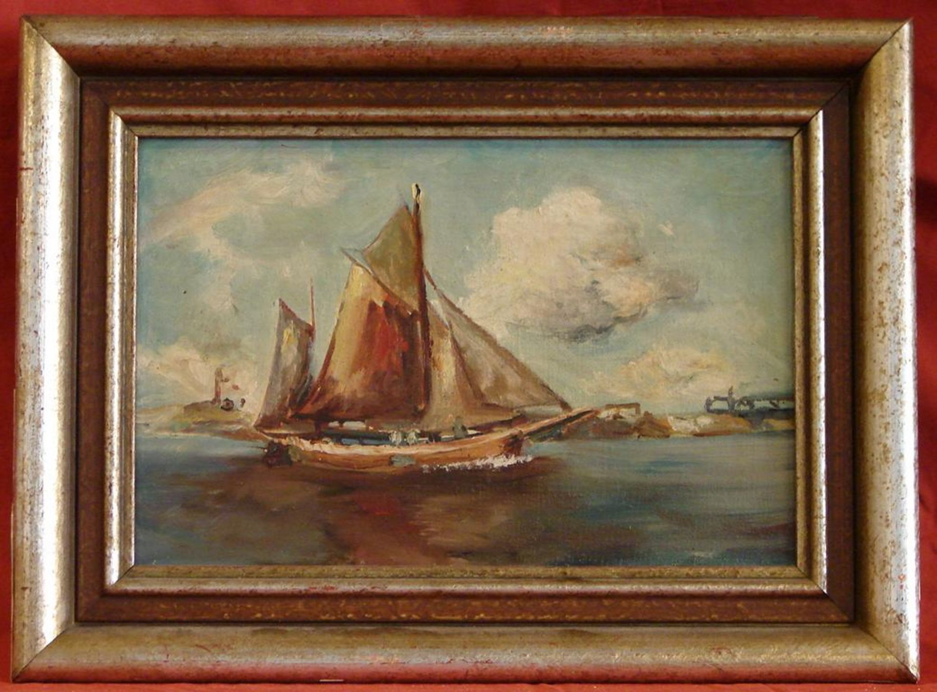 "Segelschiff", Öl/L., ohne sig., ca. 28,5 x 19 cm