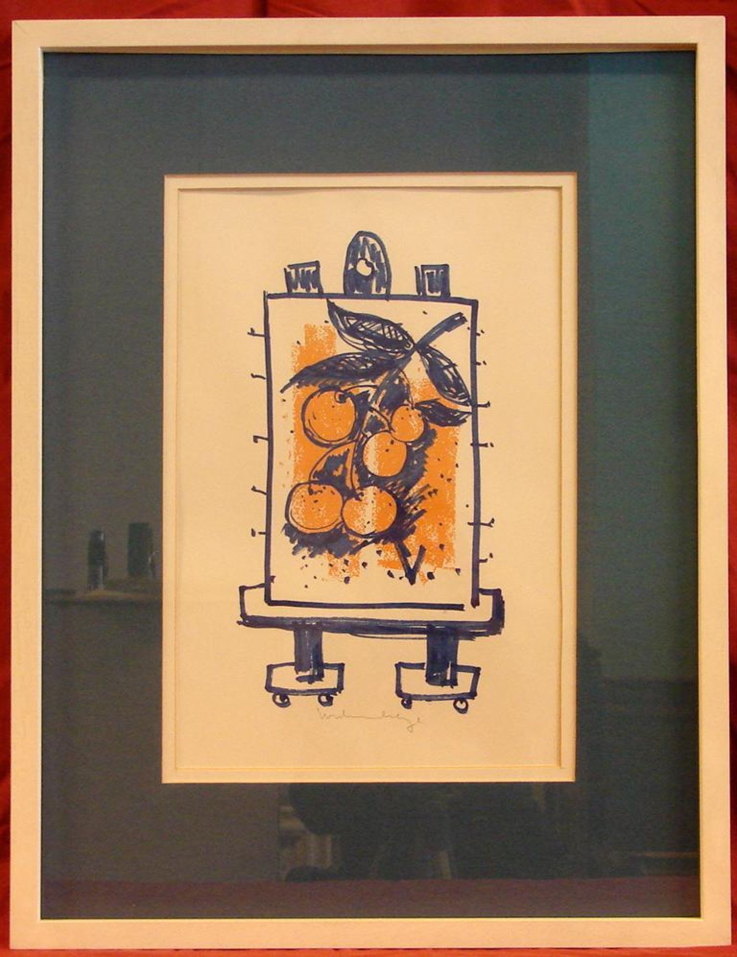 "Orangen", Stift auf Büttenpapier, u.re.unleserlich sig., ca. 27x40 cm, Glasrahmen