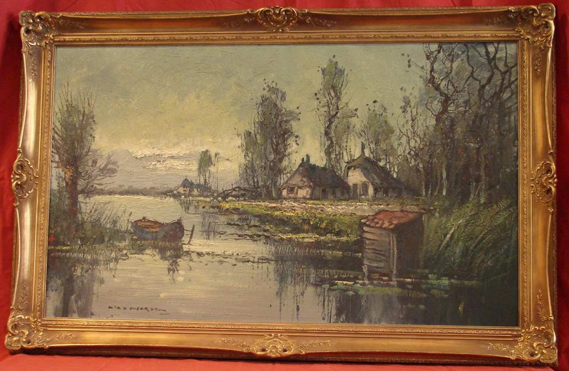 "Flusslandschaft", Öl/L., u.li.unleserlich sig., Worpsweder Schule, ca. 59 x 98 cm