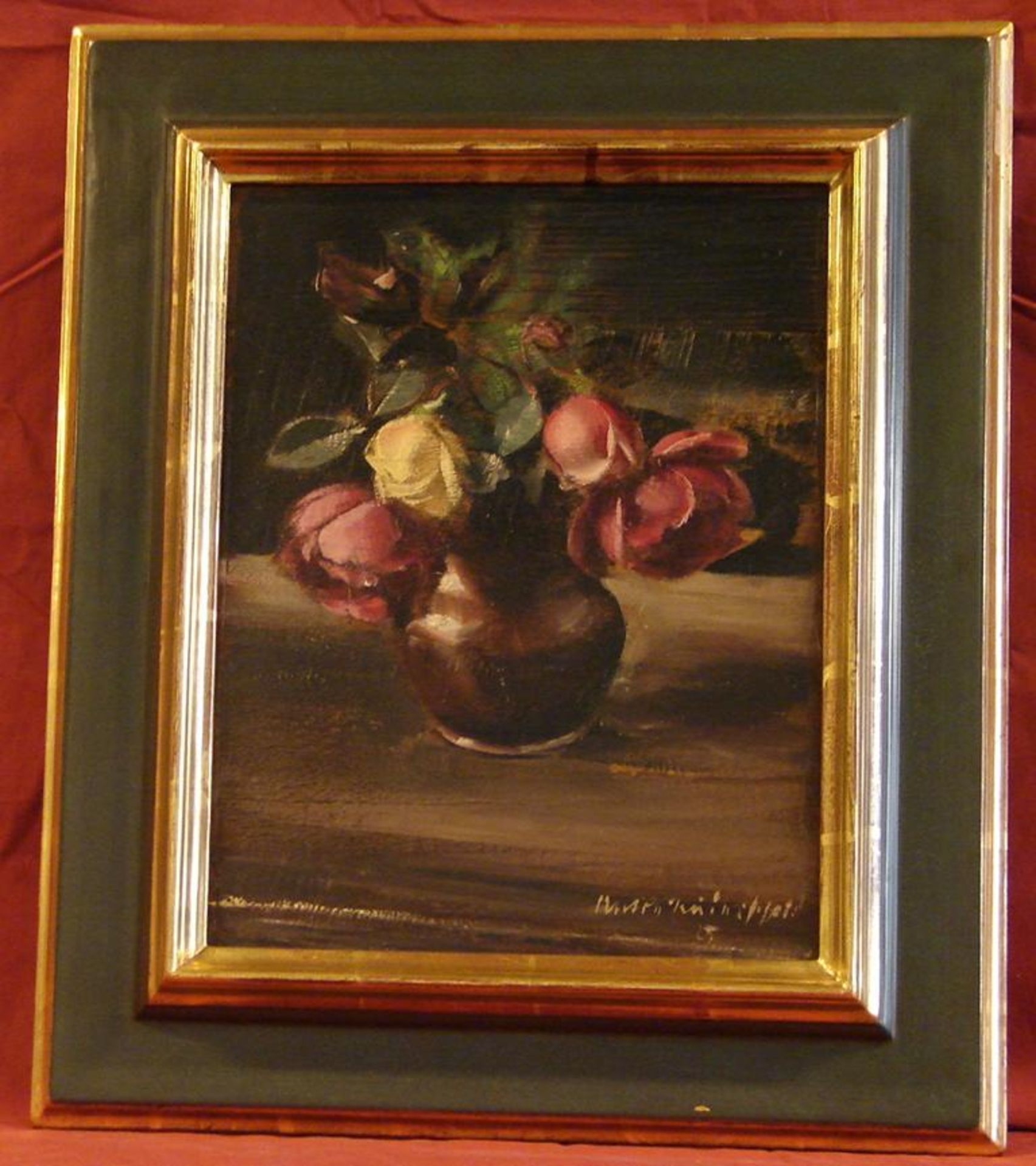 Stilleben, "Blumen", Öl/Holz, unleserlich sig., datiert '25, 35 x 27 cm