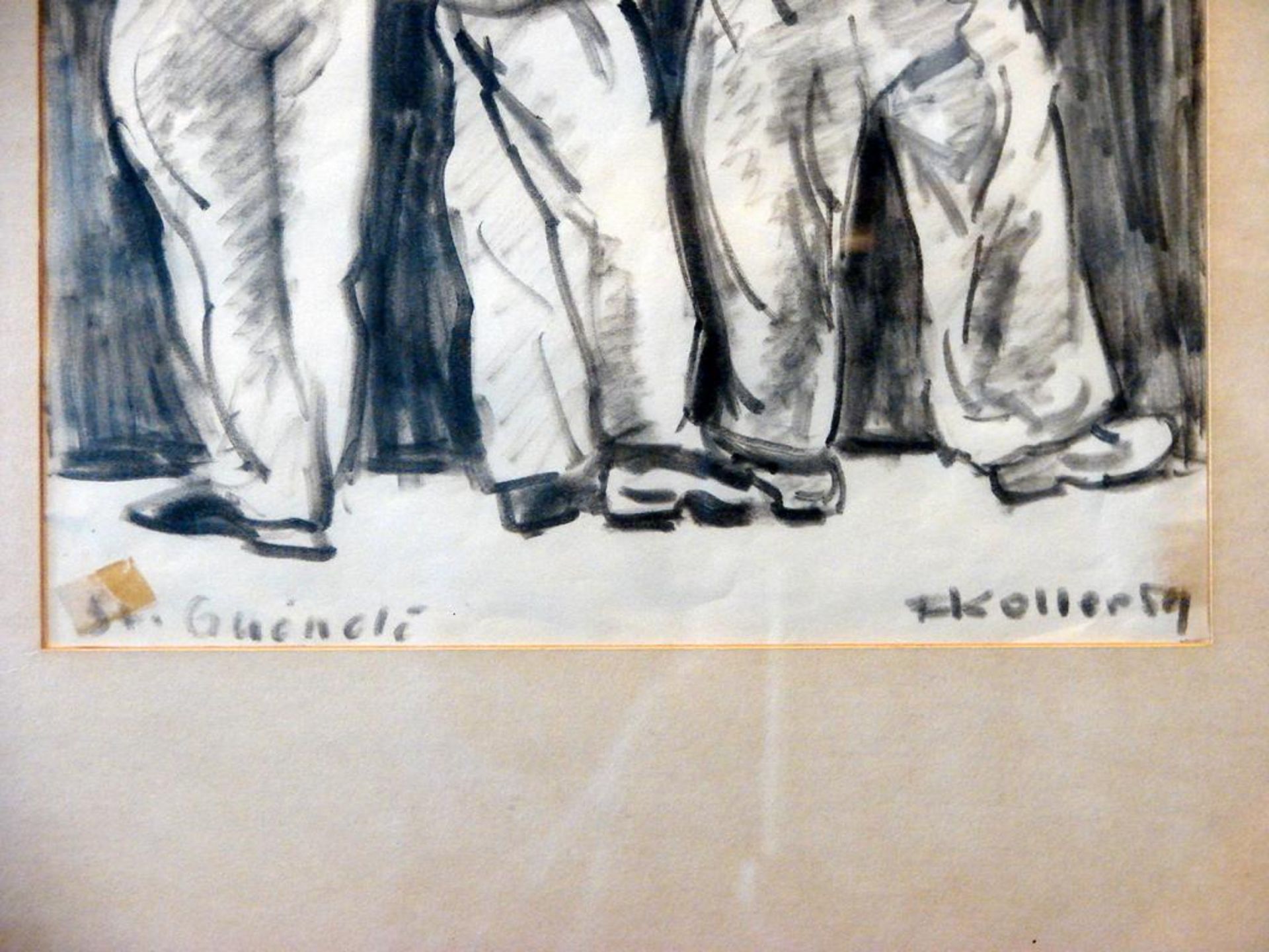 "In der Bar", Stift/Papier, u.re.sig. Koller, dat. '59, links bez. St. Guinoli (?), ca. 26 x 34 cm - Bild 2 aus 2