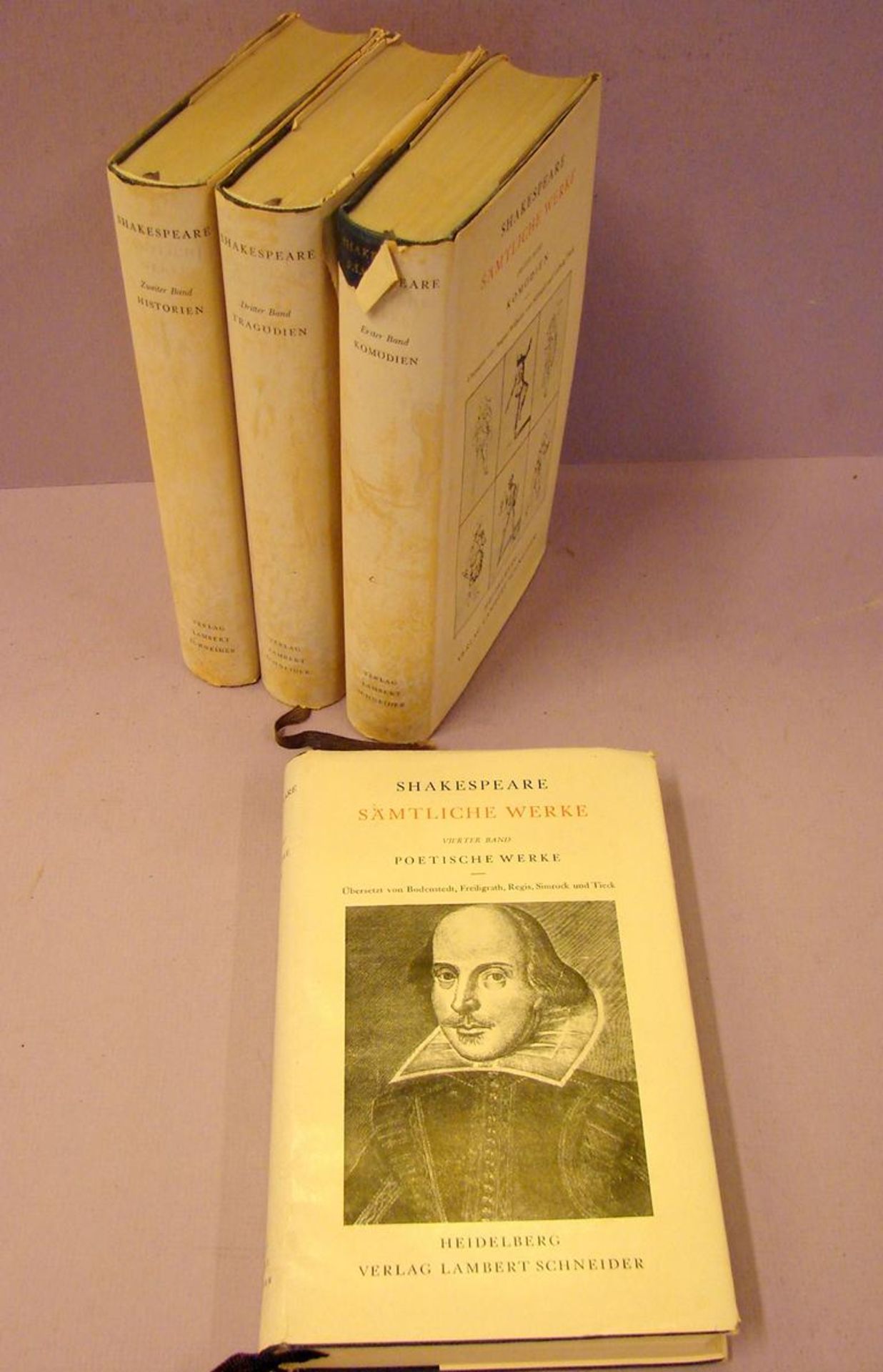 Konvolut Bücher, 4 Stück, "Shakespeare Sämtliche Werke"; 4. Band: Poetische Werke, 1. Band: