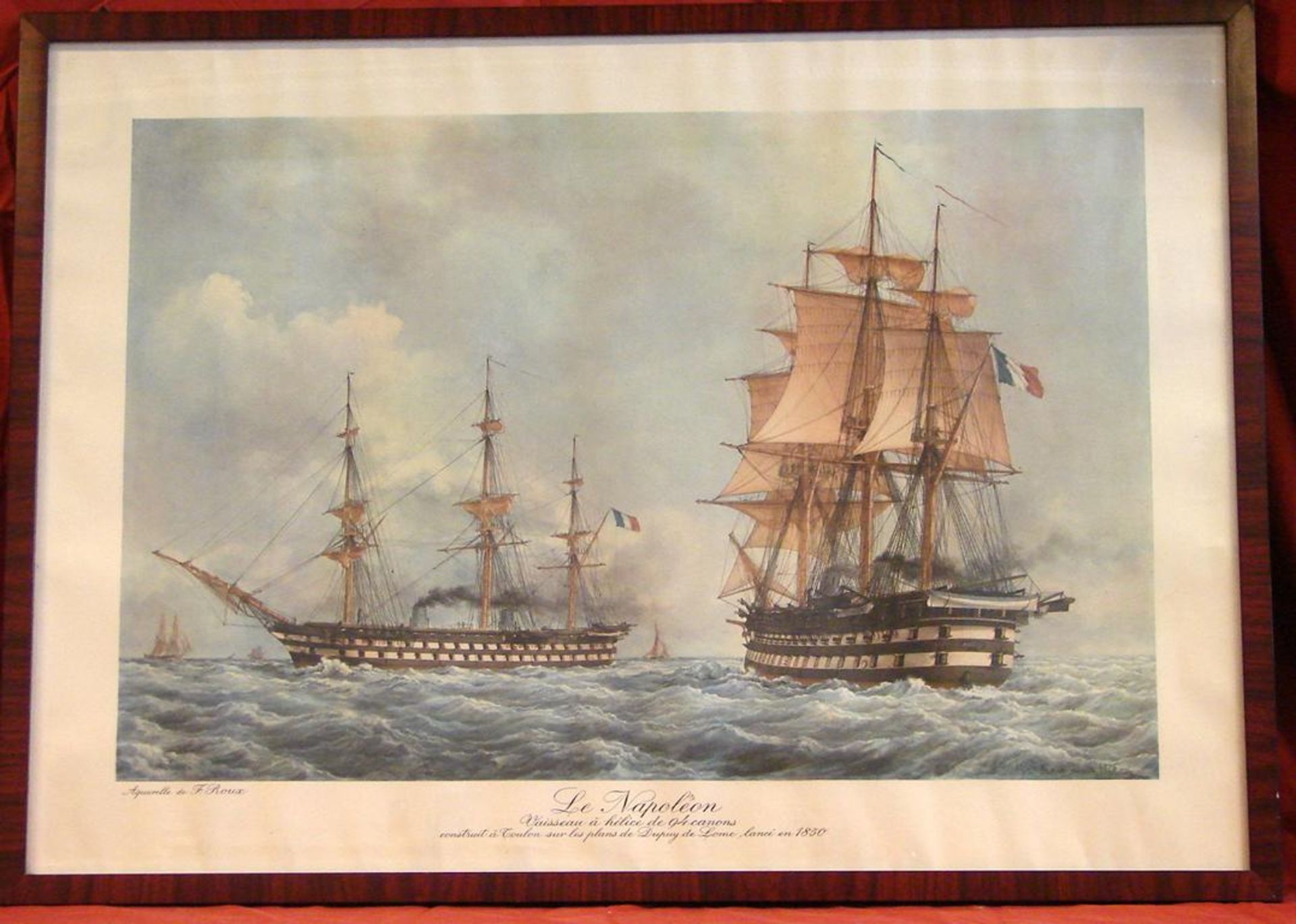 "Le Napoleon", Segelschiff, Druck, Glasrahmen, ca. 74 x 53 cm, Kein Postversand möglich "Le