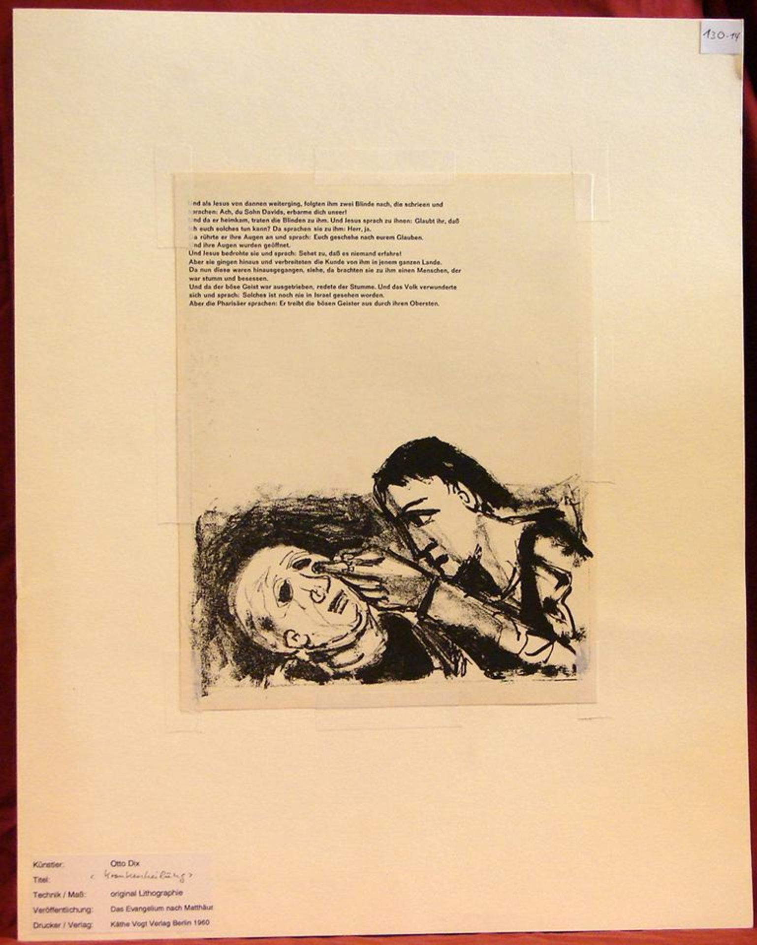 OTTO DIX, "Das Evangelium nach Matthäus, Lithografie, Einzelblatt, Auflage 2000, rückseite mit ... - Bild 2 aus 3