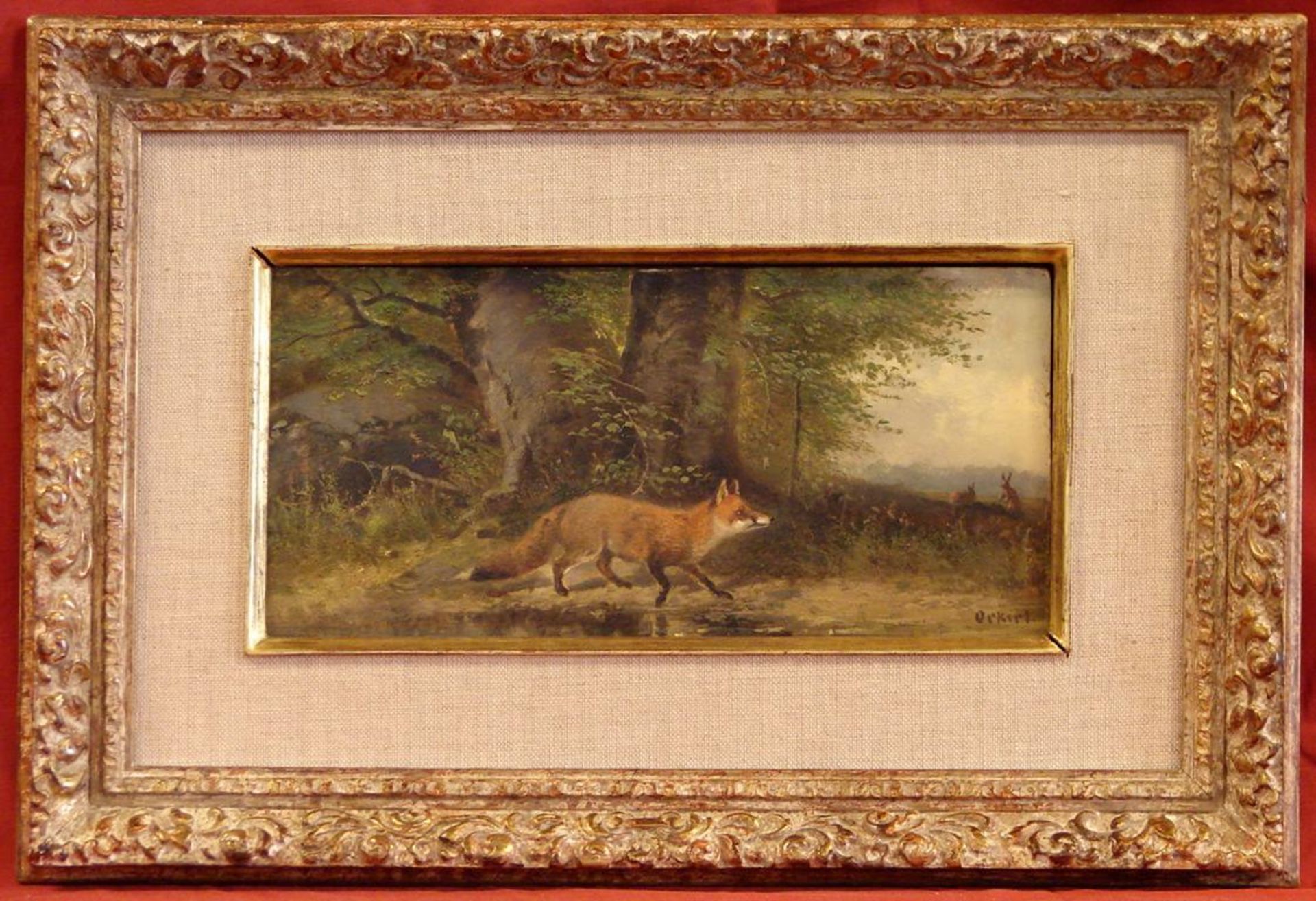 "Fuchs", Öl/Hartfaserplatte, u.re.unleserlich sig., ca. 12,5 x 25 cm "Fuchs", Öl/Hartfaserplatte,