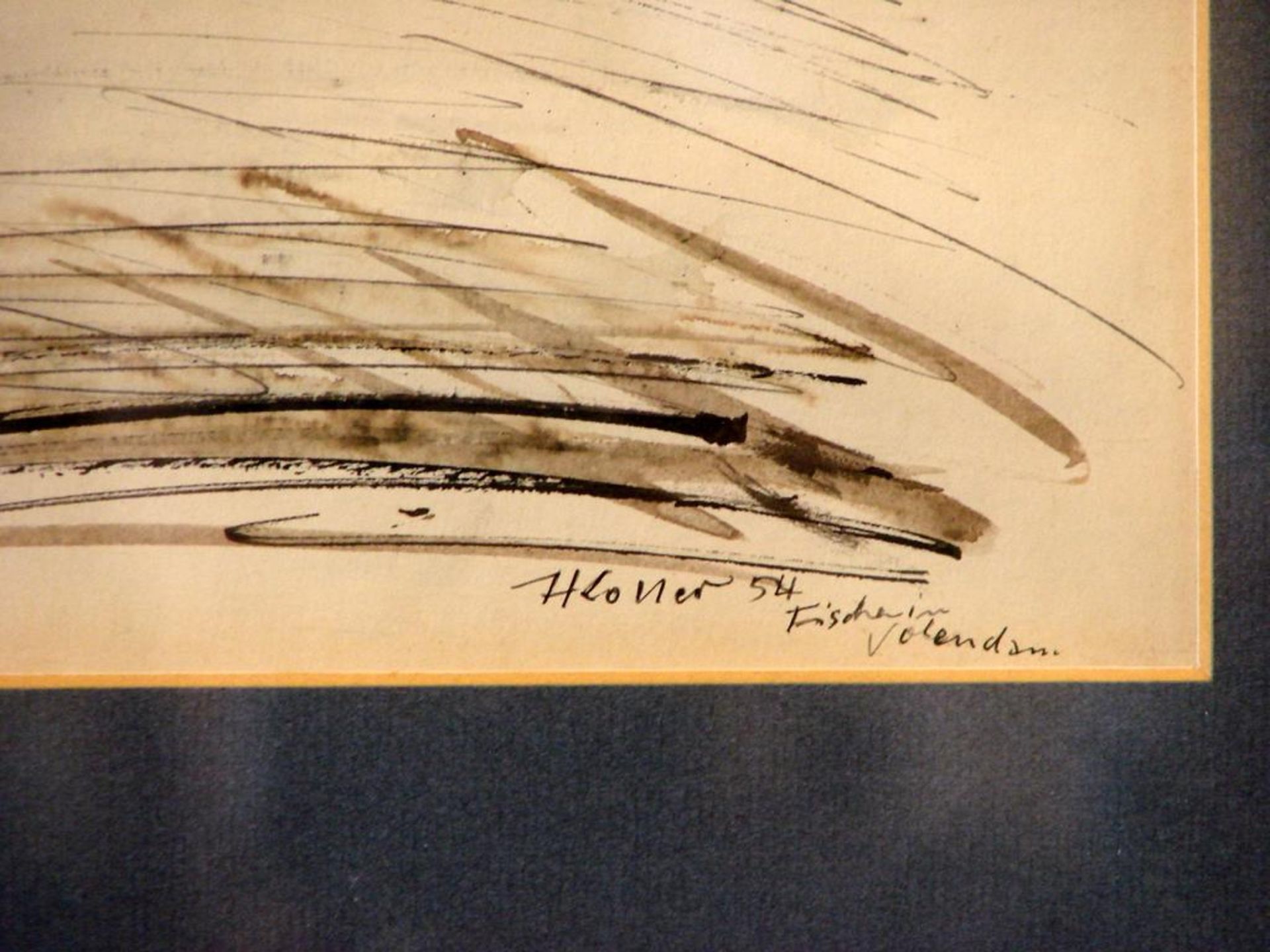 "Am Hafen", Aquarell/Stift/Papier, u.re.sig. Koller, dat. '54, bez. u.re. "Fischer in Volen (?), - Bild 2 aus 2